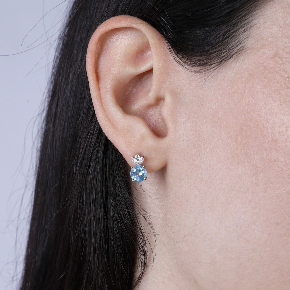 14K White Gold Blue Topaz & Diamond Floral Earrings for Women - Elegant Dangle Earrings for Wedding, Party & Special Occasions