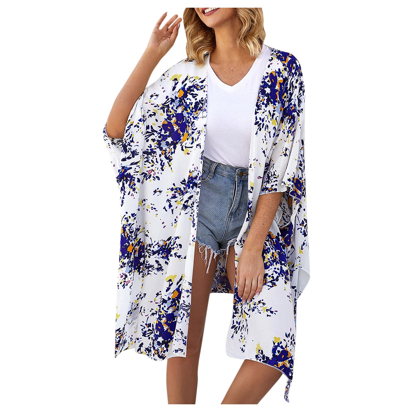 Women's Floral Kimono Beach Cover Up - Lightweight Bikini Cardigan for Summer, Swimwear Wrap, Boho Chic Beachwear for Poolside & Vacation Outfits