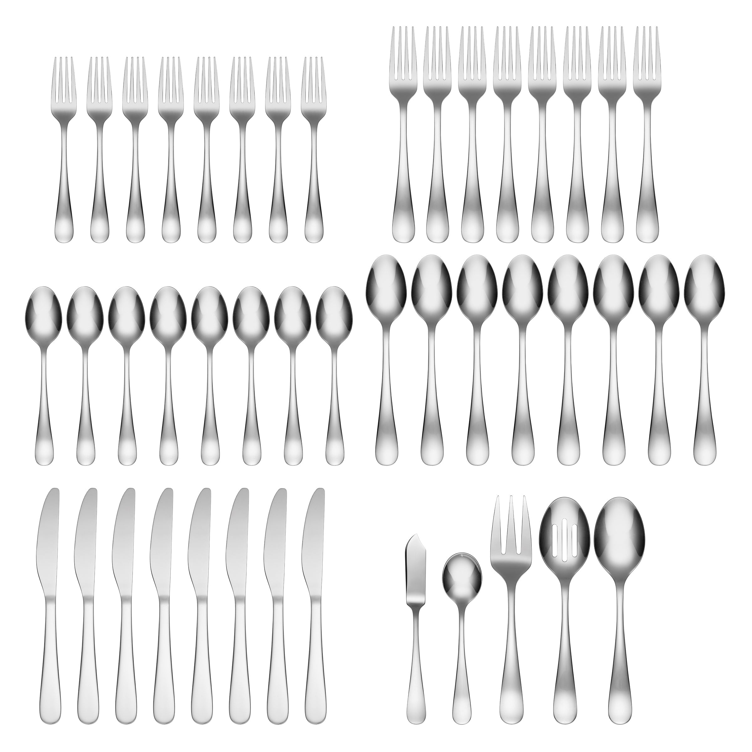 Rhiannon Mirror 45-Piece Stainless Steel Flatware Set - Elegant Silverware for Dining, Entertaining & Wedding Gifts - Complete Cutlery Set for Everyday Use & Special Occasions