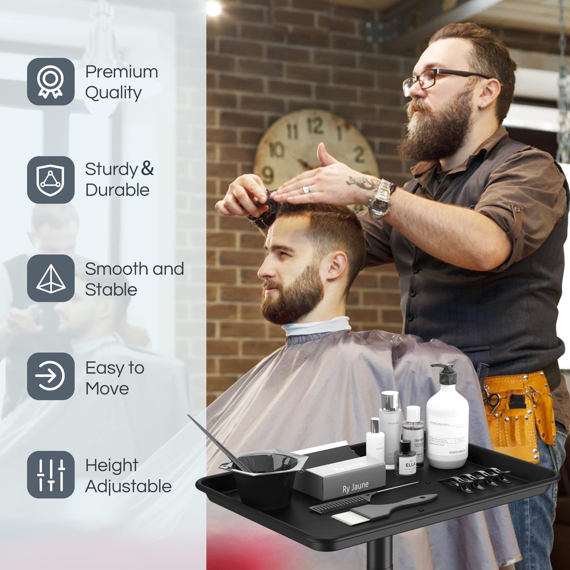 Premium Aluminum Salon Trolley with Wheels - Professional Rolling Tray for Barber, Salon, SPA & Tattoo Clinic - Ideal for Instrument Organization, Mayo Tray & Mobile Workstation (Silver)