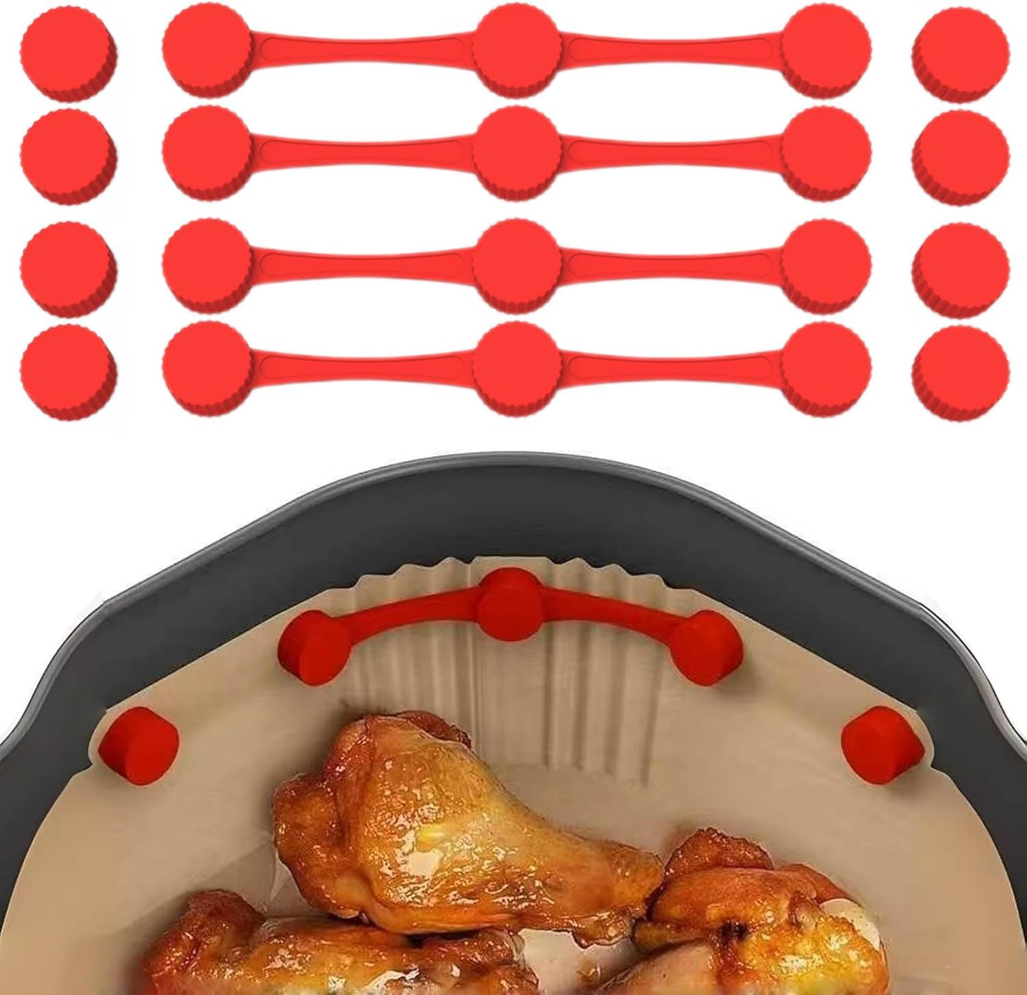 Air Fryer Magnet Silicone Buckles – Set of 4 Magnetic Paper Holders for Securing Parchment Paper | Perfect for Air Fryer Cooking, Baking & Meal Prep