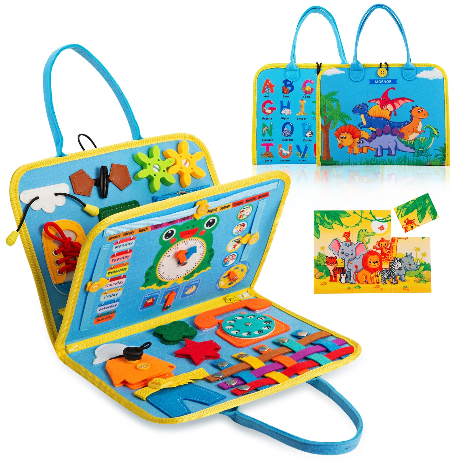 Busy Board for Toddlers 1-4 Years Old - Montessori Sensory Activity Board with Fine Motor Skills Toys | Educational Travel Toy for Boys & Girls (Blue) | Perfect for Airplane, Car Rides & Home Learning