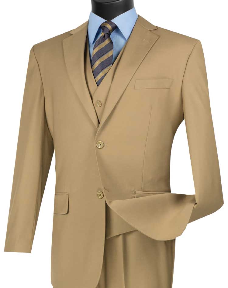 Men's Regular Fit 3-Piece Suit with 2-Button Jacket in Khaki | Business Attire & Formal Wear for Weddings, Office & Special Occasions