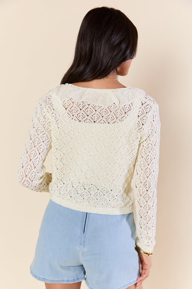 Plenty Of Love Cream Ruffle Trim Cardigan - Women's Elegant Knit Sweater for Fall & Winter | Perfect for Office, Date Night & Casual Outfits