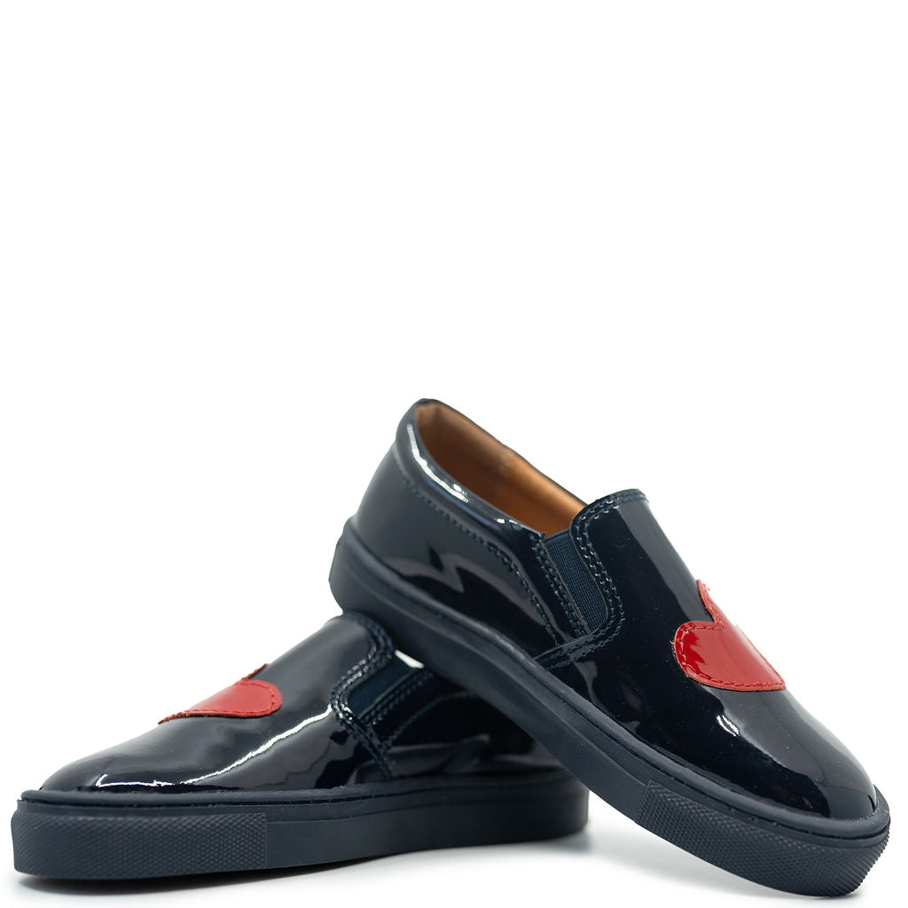 Atlanta Moccasin Slip-On Sneakers for Women - Navy Blue Heart Design Comfortable Casual Shoes for Walking, Work & Everyday Wear