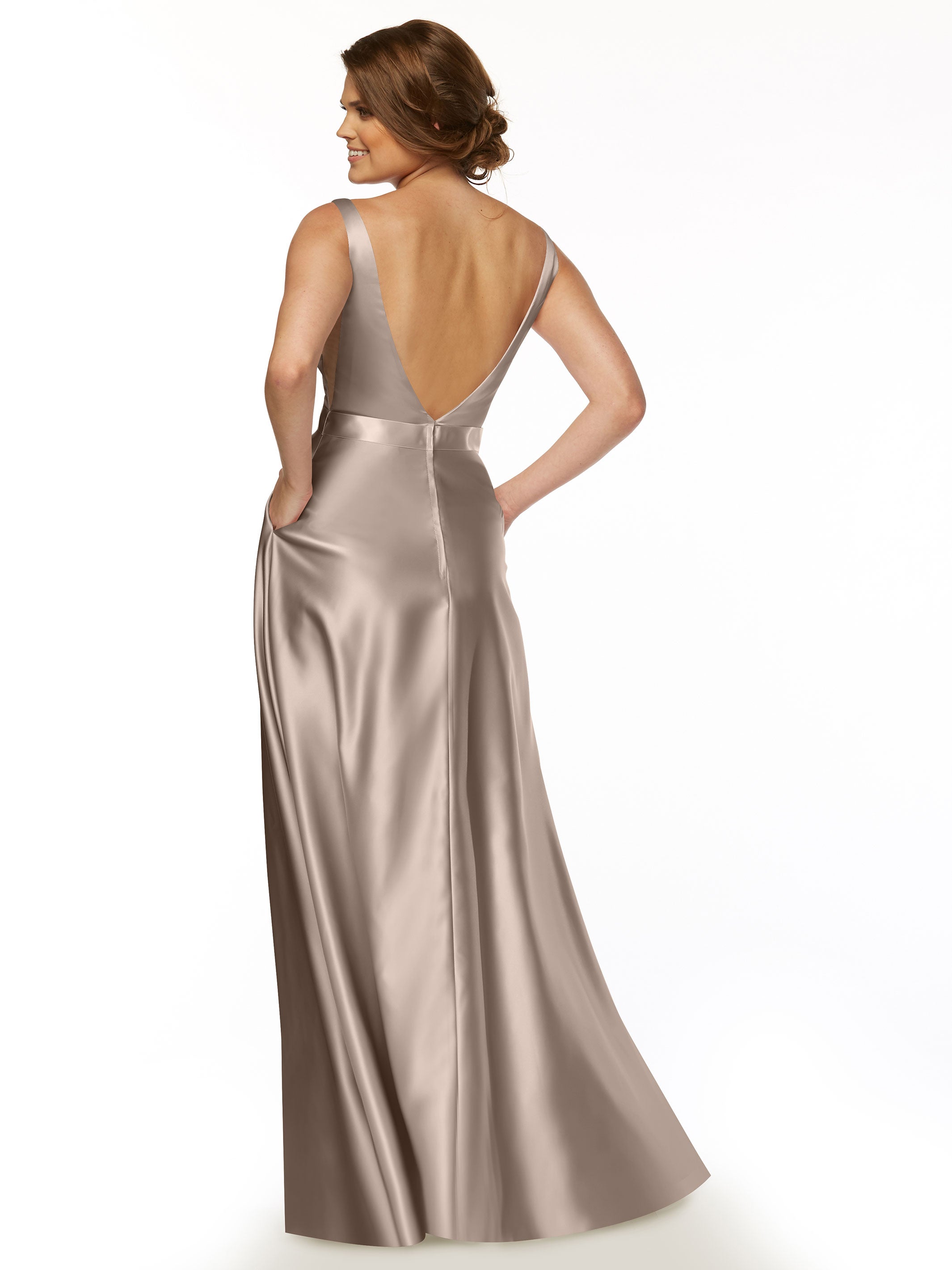Elegant 80118 Satin A-Line Bridesmaid Dress with V-Neck & Waist Sash - Perfect for Weddings, Formal Events & Special Occasions