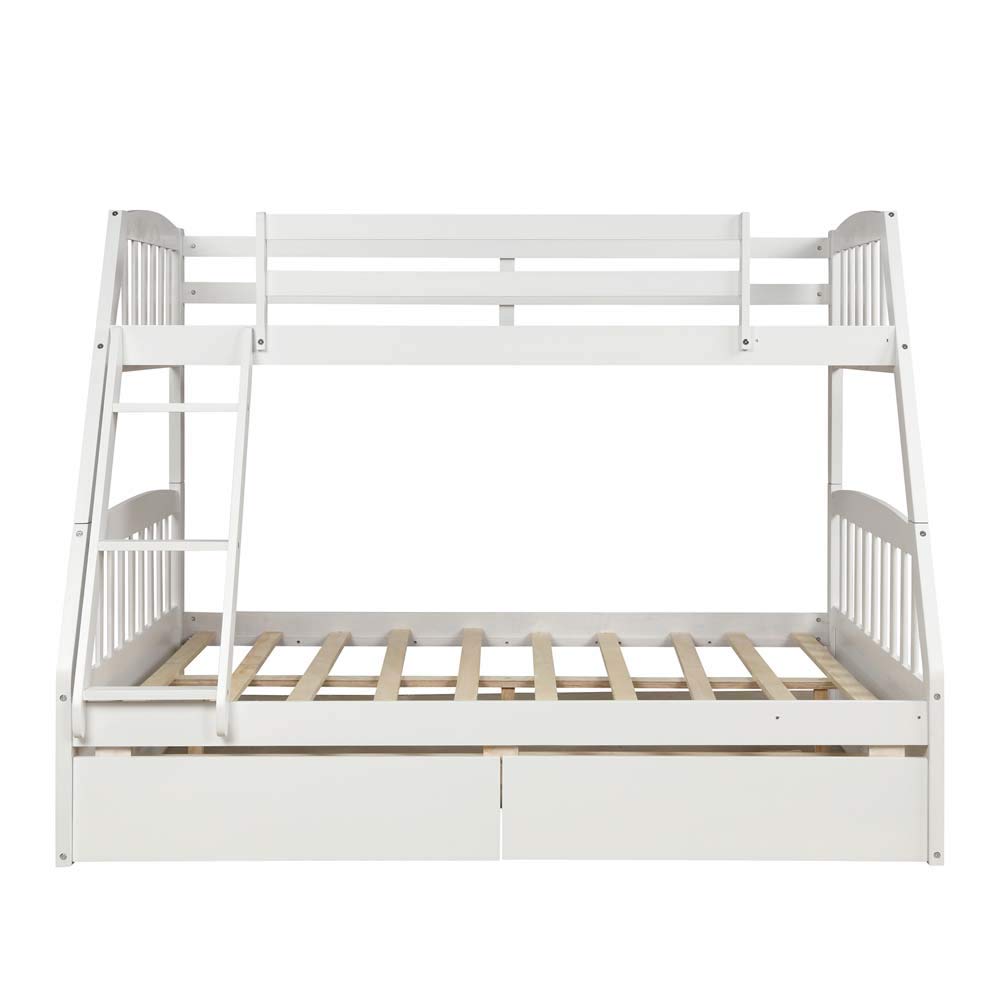 Solid Wood Twin Over Full Bunk Bed with 2 Storage Drawers - White | Space-Saving Kids & Guest Bedroom Furniture | Perfect for Small Rooms, Shared Kids' Rooms & Vacation Homes