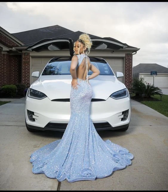 Elegant Blue Sequin Sparkly Long Mermaid Evening Dress for Prom, Party & Special Occasions - Style J3947 | Perfect for Homecoming, Gala & Formal Events