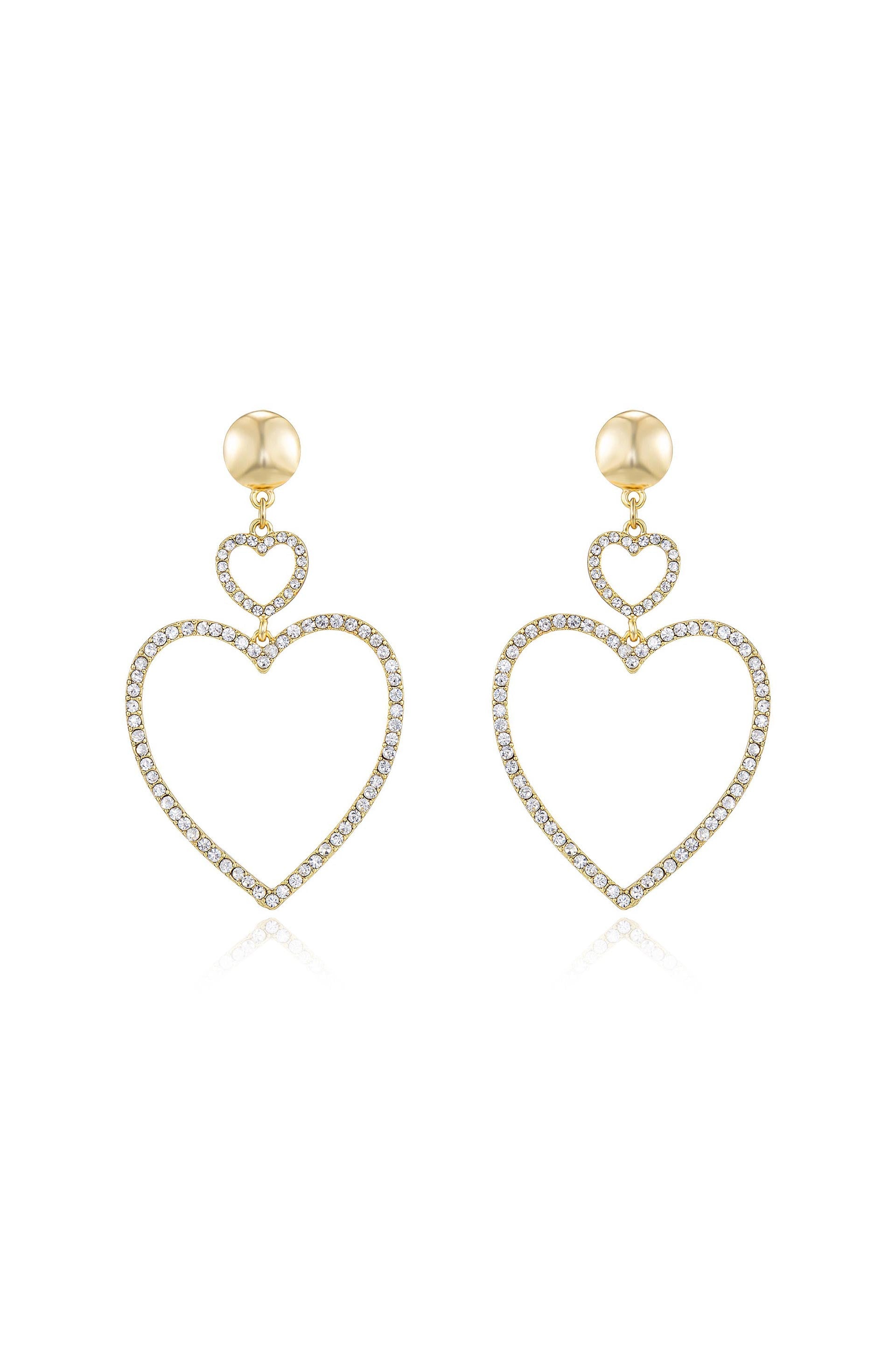 Double Heart Crystal Drop Earrings for Women - Elegant Dangling Ear Jewelry for Date Night, Wedding & Special Occasions