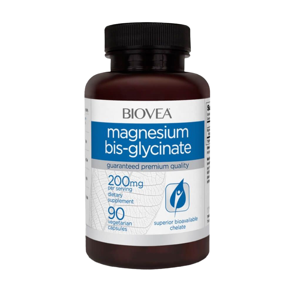 Biovea Magnesium Bis Glycinate 200mg - 90 Vegetarian Capsules for Stress Relief, Muscle Relaxation & Better Sleep | High Absorption Magnesium Supplement for Adults
