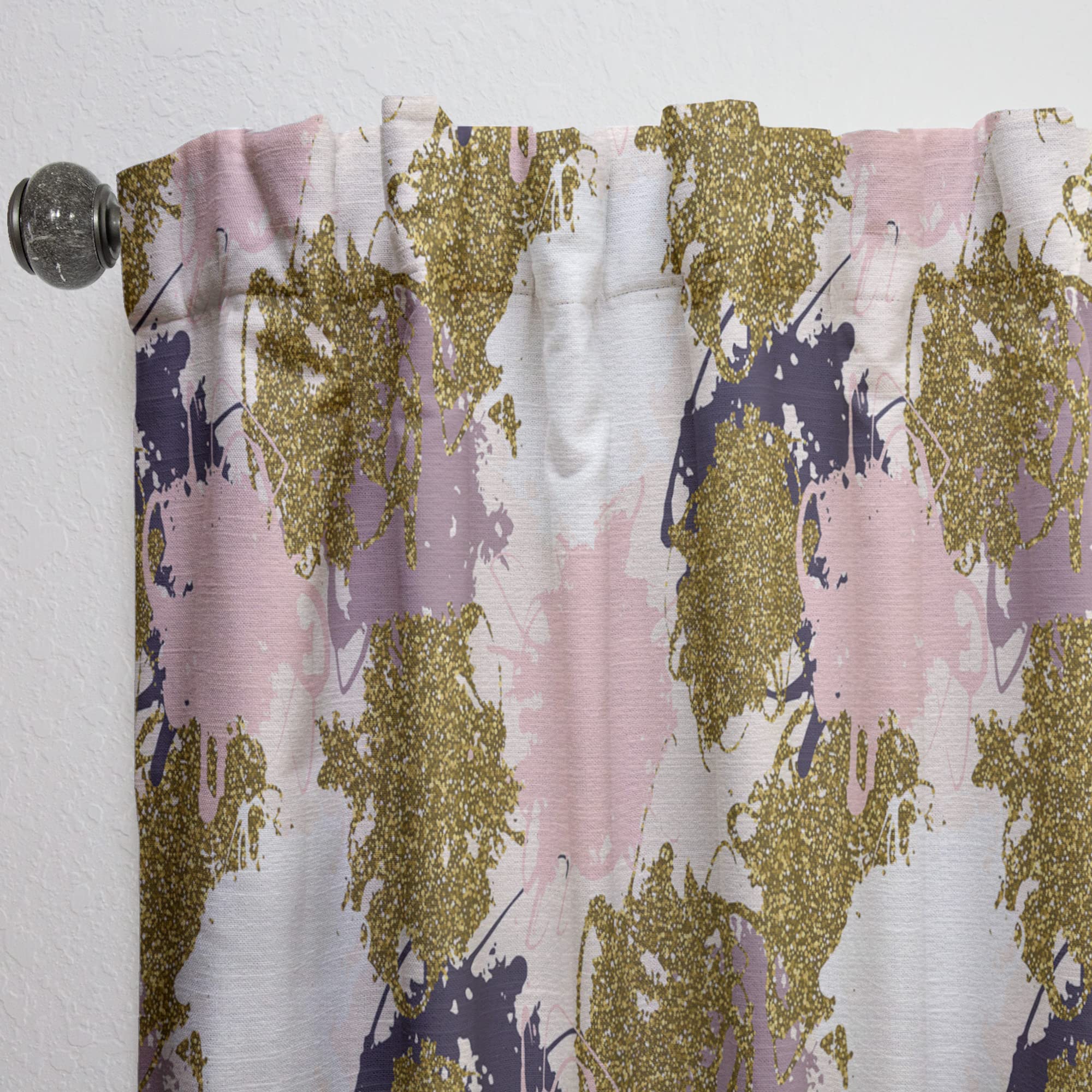 DesignQ Pink Purple Gold Glitter Stain Thermal Insulated Curtains - 52x84 Inch Single Panel for Bedroom & Living Room - Elegant Window Drapes for Home Decor, Privacy & Light Control