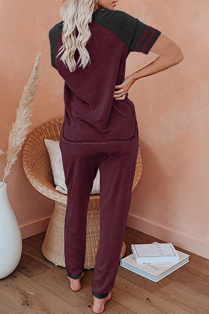 Women's 2-Piece Lounge Set - Short Sleeve Jogger Outfit for Home & Travel