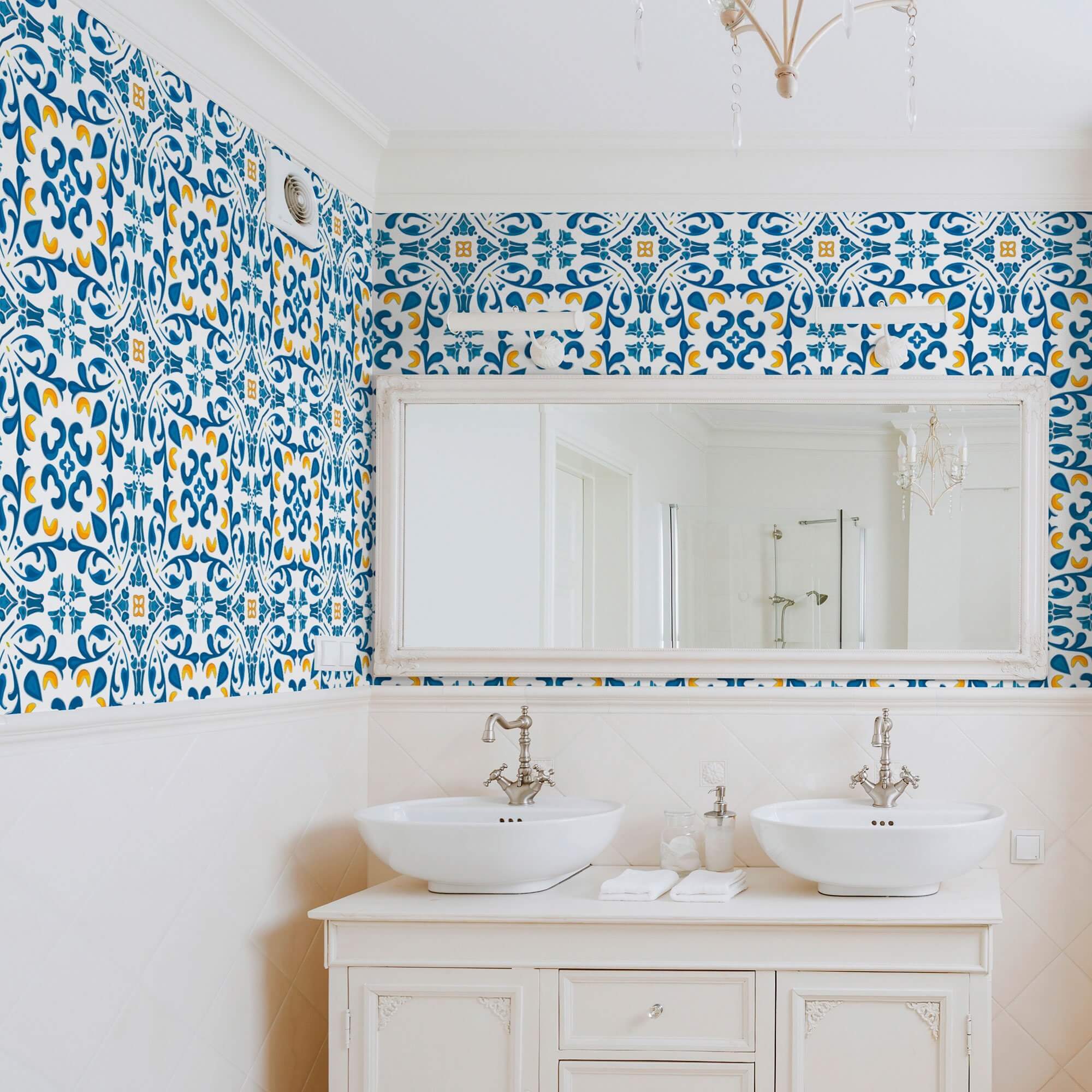 Blue Global Tile Adhesive Peel and Stick Removable Wallpaper 6885 - Self-Adhesive Wall Tiles for Kitchen Backsplash, Bathroom, and Home Decor - Easy DIY Installation, Waterproof & Reusable