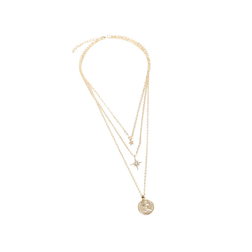 Elegant Layered Star Pendant Necklace for Women - Gold Retro Long Chain Choker with Multi-Layer Design - Perfect for Casual Wear, Date Nights & Gift Giving