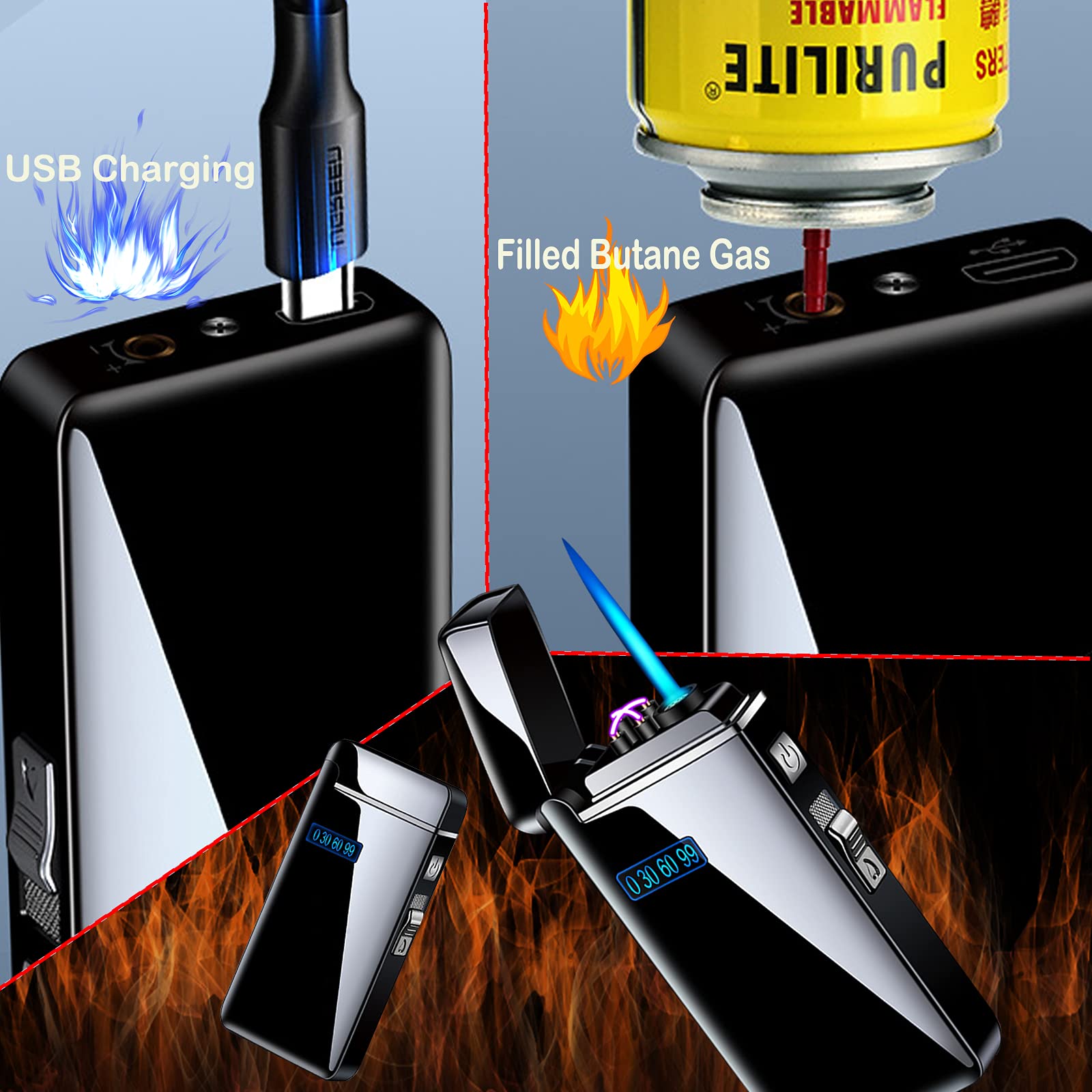USB Rechargeable Windproof Arc Lighter - Smart Electric Lighter for Cigarettes, Camping & Gifts (Black)