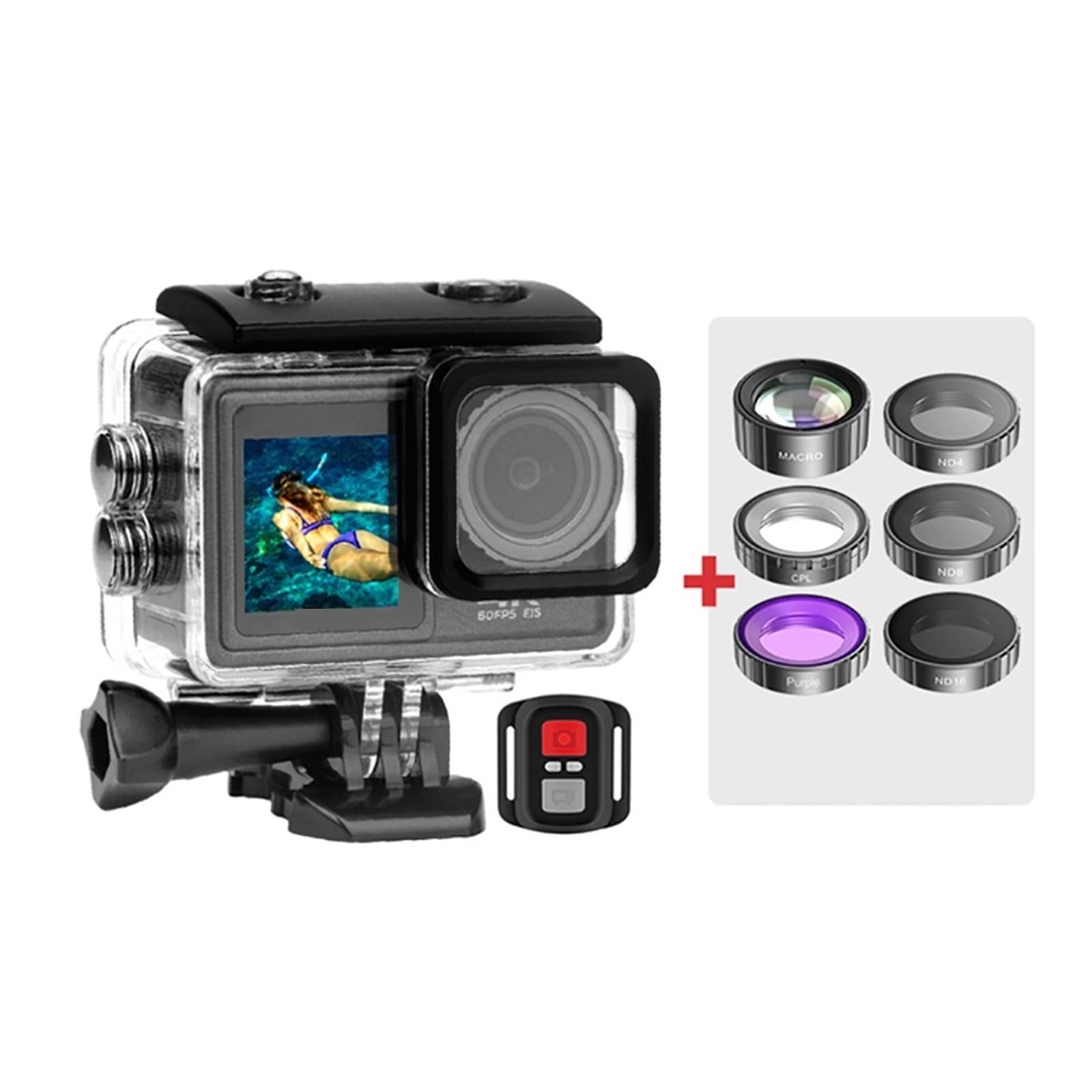 4K Dual Screen Action Camera 48MP with EIS, 1080P Webcam & 6 Lens Kit - Perfect for Vlogging, Sports, and Outdoor Adventures