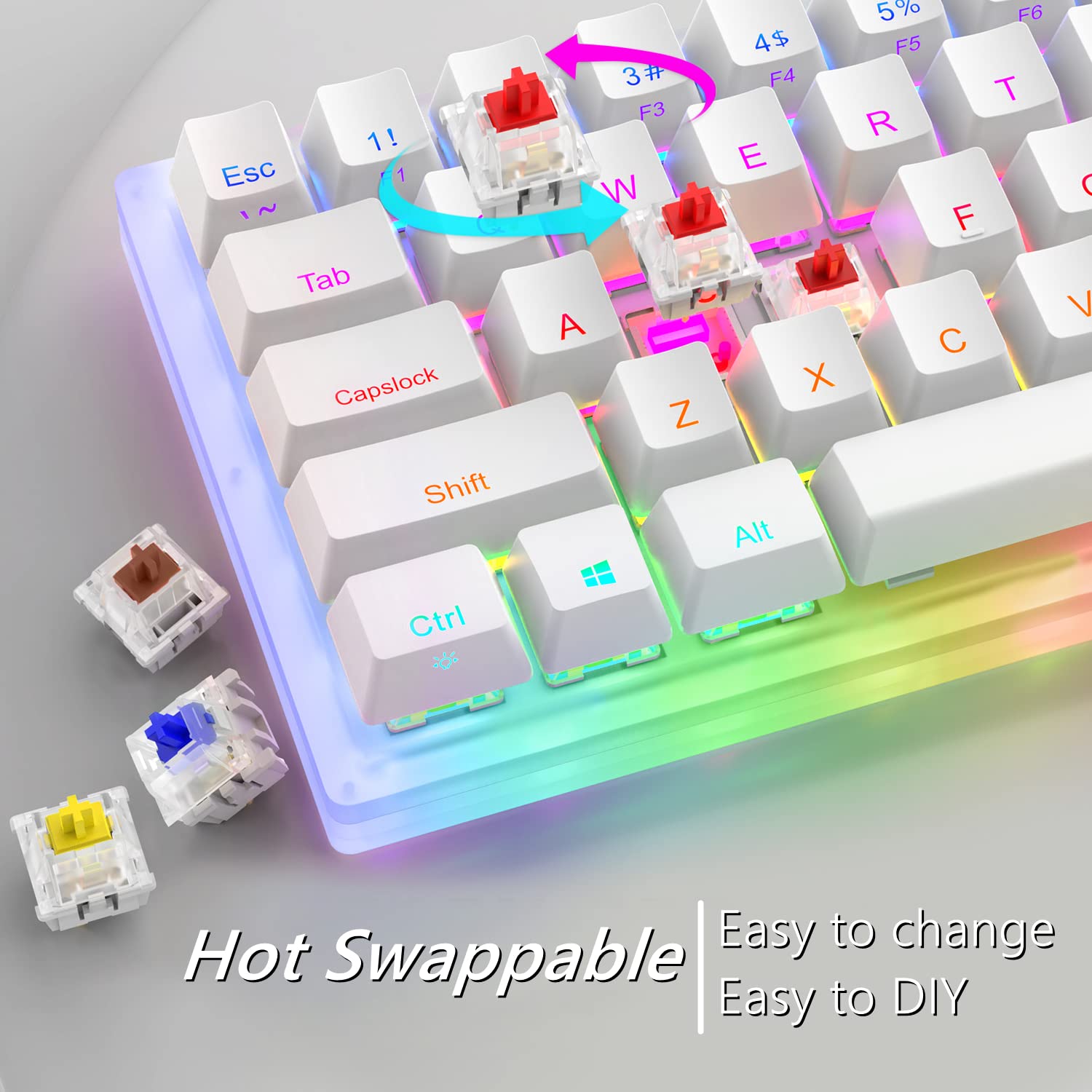 Womier K66 60% Hot Swappable RGB Mechanical Gaming Keyboard with Gateron Yellow Switches - Compact Wired Keyboard for PC, PS4, Xbox - Perfect for Gaming, Typing & Office Work (White)