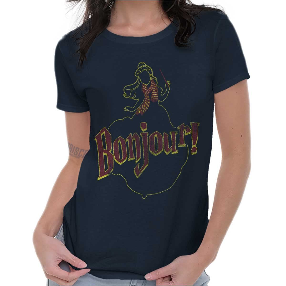 Funny Beauty Bonjour French Princess Women's Graphic Tee - Trendy Junior T-Shirt for Casual Wear, Girls Fashion & Everyday Outfits