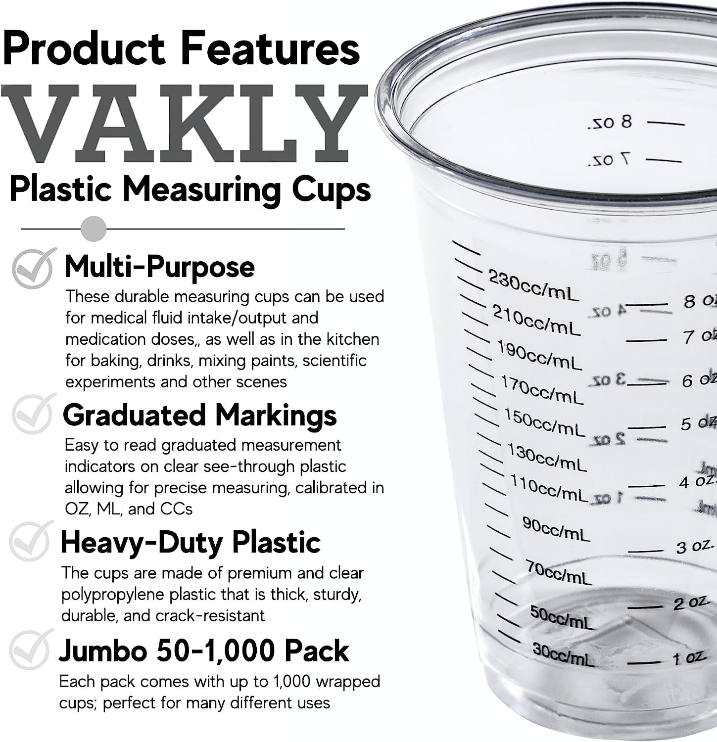 1000 Pack 10 oz Disposable Plastic Measuring Cups - Clear Graduated Cups for Cooking, Baking, Mixing Drinks, Resin, Paint & Stain - Precise ML/CC/OZ Measurements - Perfect for Kitchens, Bars, Labs & DIY Projects