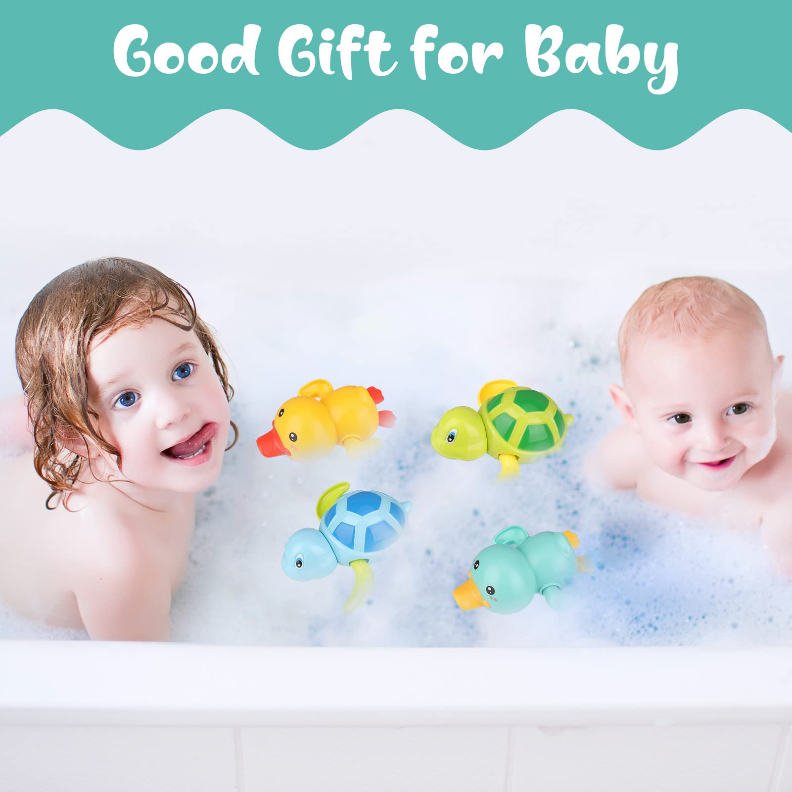 4-Piece Wind-Up Baby Bath Toys Set - Floating Ducks & Turtles for Toddlers | Fun Bathtub, Pool & Swimming Water Toys for Boys & Girls | Perfect Bath-Time Gift for Infants & Kids