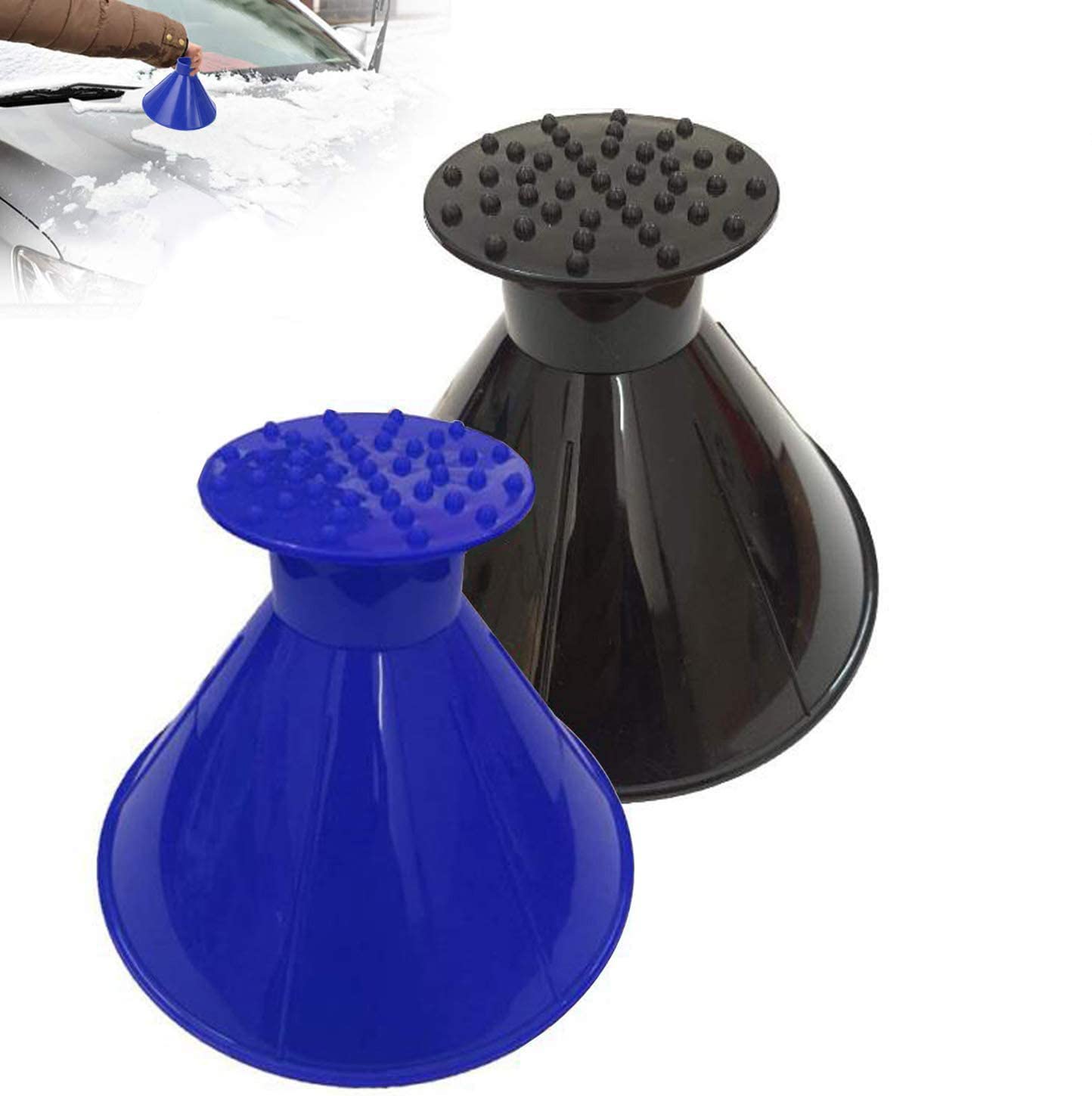 2 Pack Ice Scraper for Car - Round Windshield Ice Scraper with Funnel, Cone-Shaped Winter Snow Removal Tool for Cars, Trucks & SUVs - Perfect for Cold Weather & Winter Driving