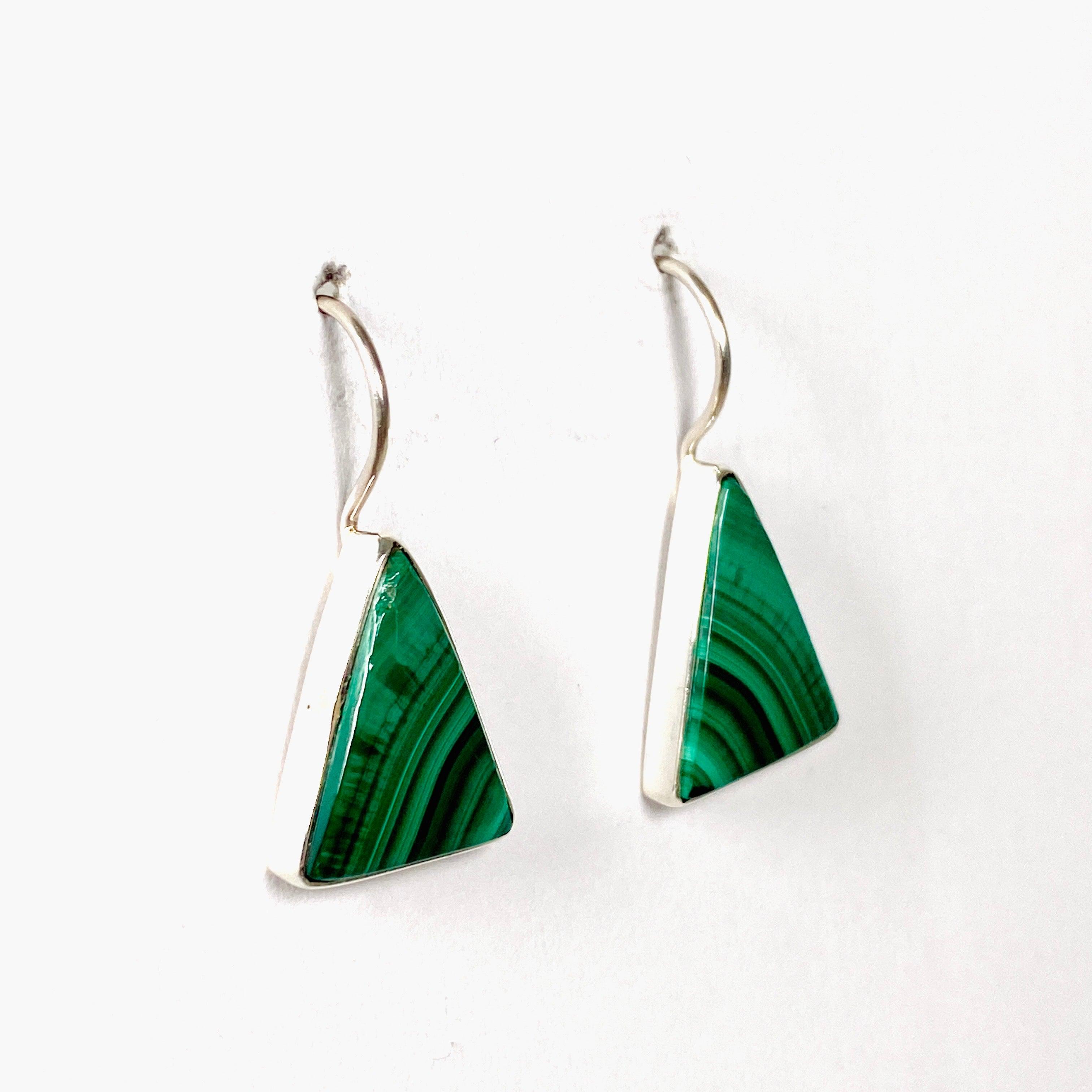Malachite Triangle Hook Earrings for Women - Dangle Drop Earrings for Daily Wear, Party & Special Occasions - KEGJ1342