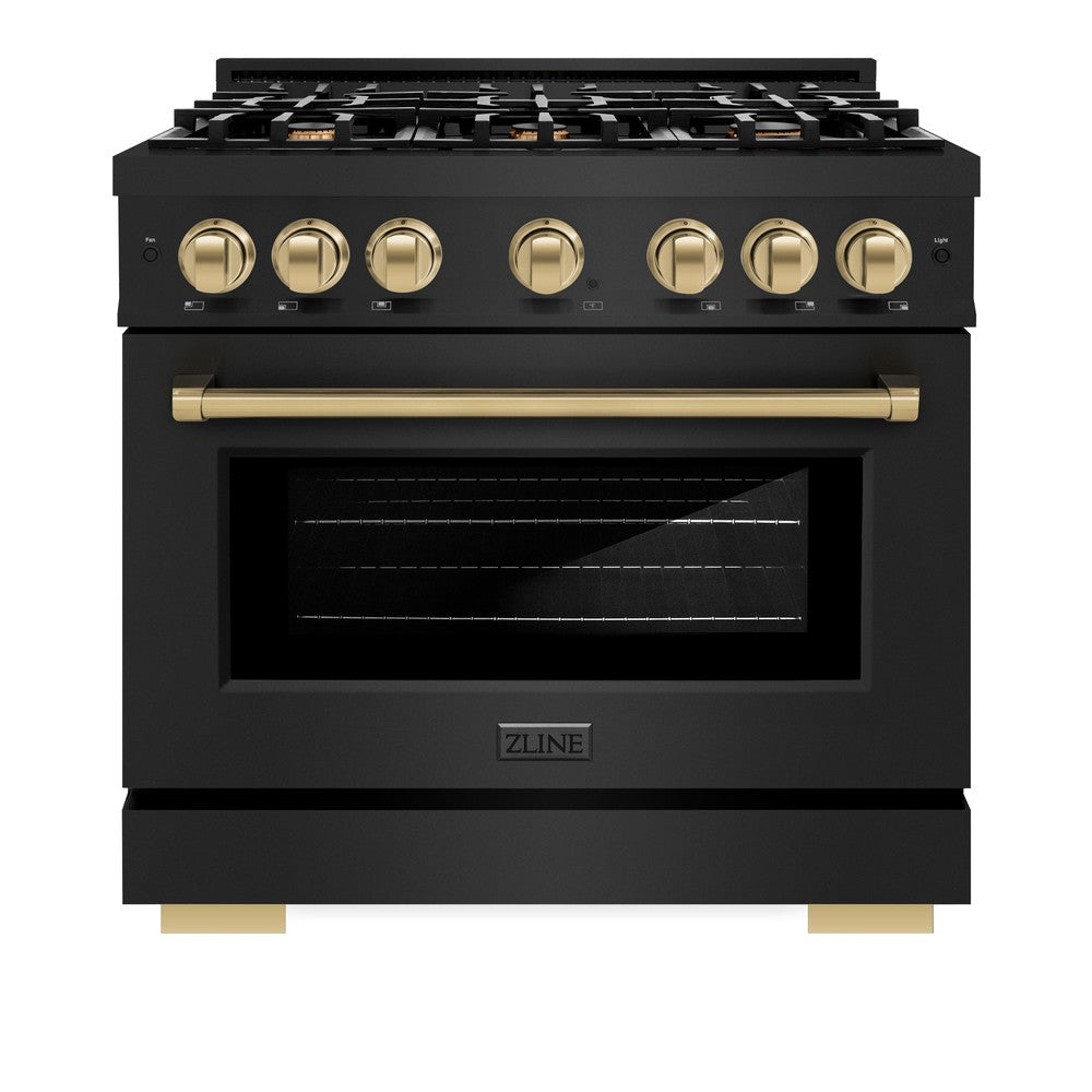 ZLINE Autograph Edition 36 Inch 5.2 Cu Ft Gas Range with 6 Burner Cooktop & Convection Oven - Black Stainless Steel with Champagne Bronze Accents (HGRBZ 36 CB) for Professional Home Kitchens & Gourmet Cooking