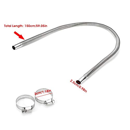 YTGUEVKDH 150/200cm Stainless Steel Diesel Heater Exhaust Pipe with 2 Clamps - Compatible with Parking Heaters & Fuel Tanks - Durable Air Heating Hose for RVs, Campers & Winter Vehicles (150cm)