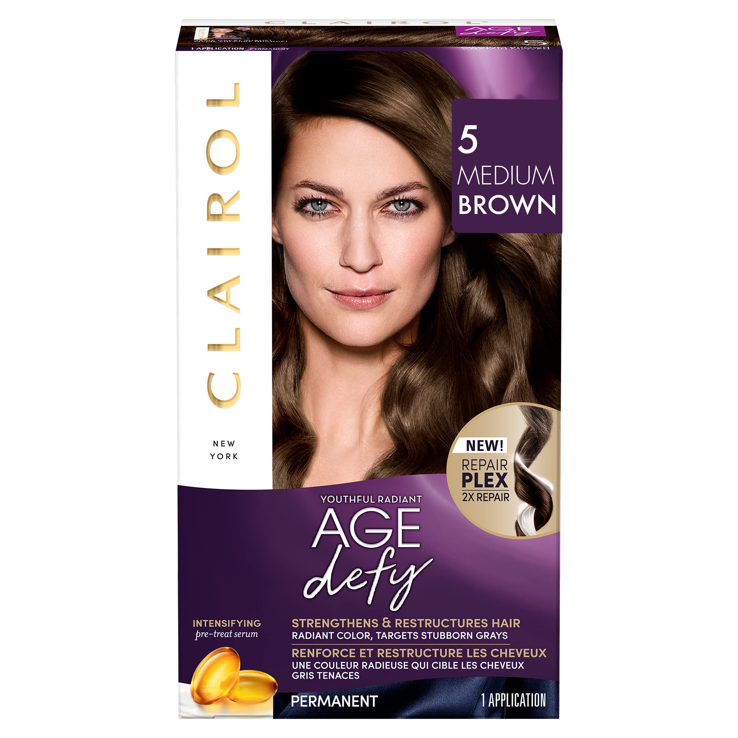 Clairol Age Defy Permanent Hair Dye - 5 Medium Brown Hair Color for Gray Coverage & Natural Look (1 Pack) - Perfect for At-Home Hair Coloring & Touch-Ups