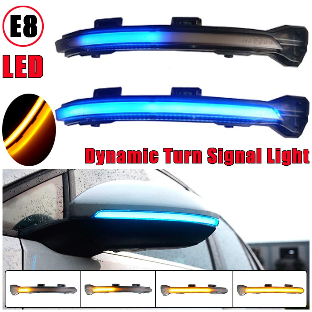 Dynamic LED Side Mirror Sequential Turn Signal Lights - Smoked Lens for VW Golf 7 MK7 GTI 7 R 7.5 Golf Sportsvan (Blue+Yellow) | Enhanced Safety & Style for Night Driving & Custom Car Mods