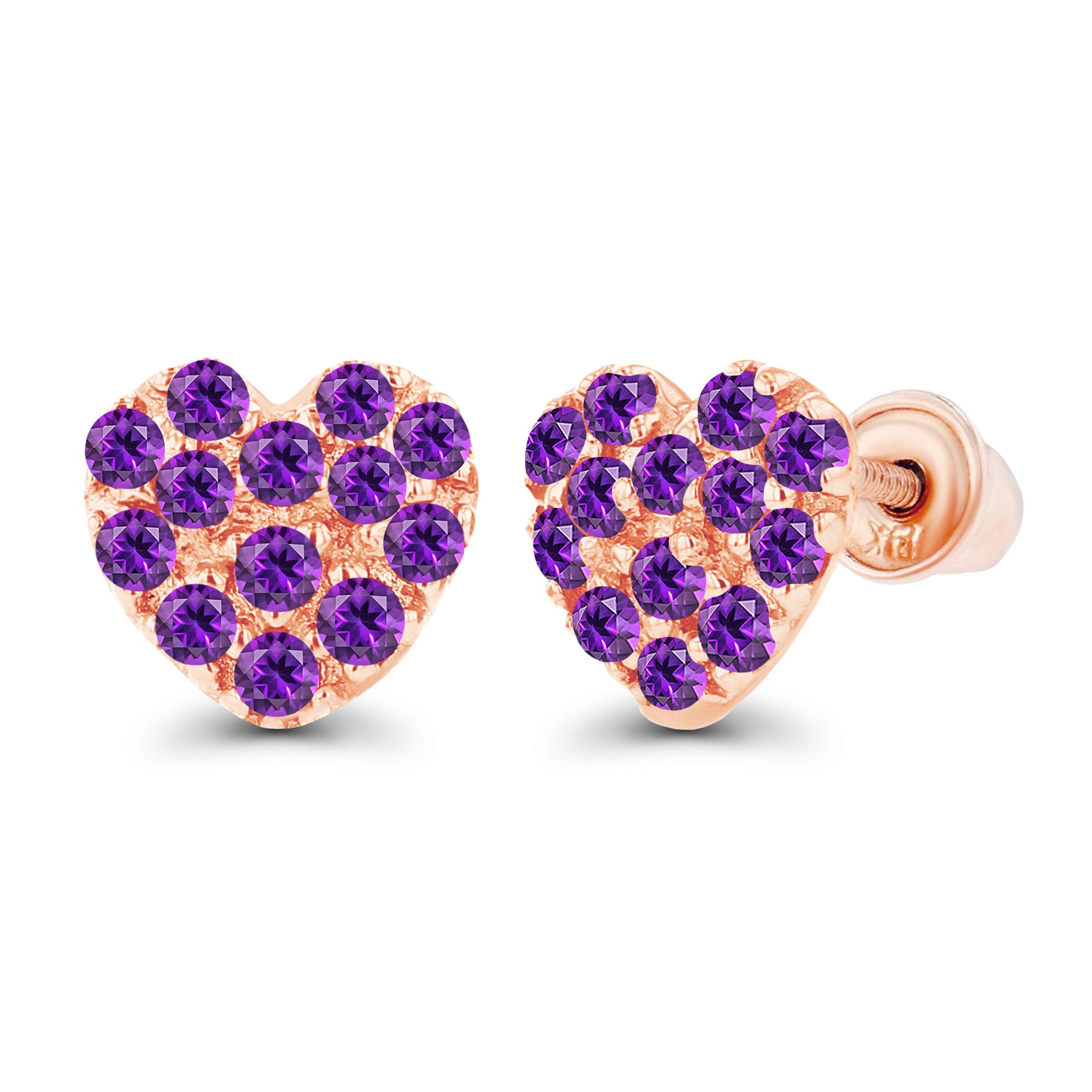 14K Gold 6.50mm Natural Birthstone Heart Stud Earrings for Women | Screwback Earrings with 26 1.25mm Birthstones | 14K Gold Gemstone Jewelry | Perfect Gift for Birthday, Anniversary & Mother's Day