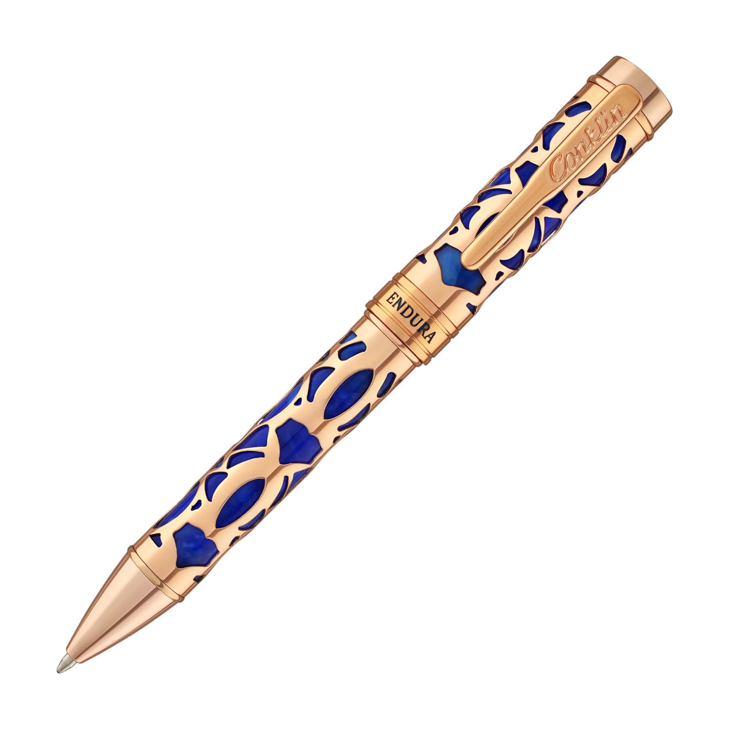 Conklin Endura Deco Crest Ballpoint Pen - Blue & Rose Gold Trim Luxury Writing Instrument for Office, Business Gifts & Elegant Note Taking
