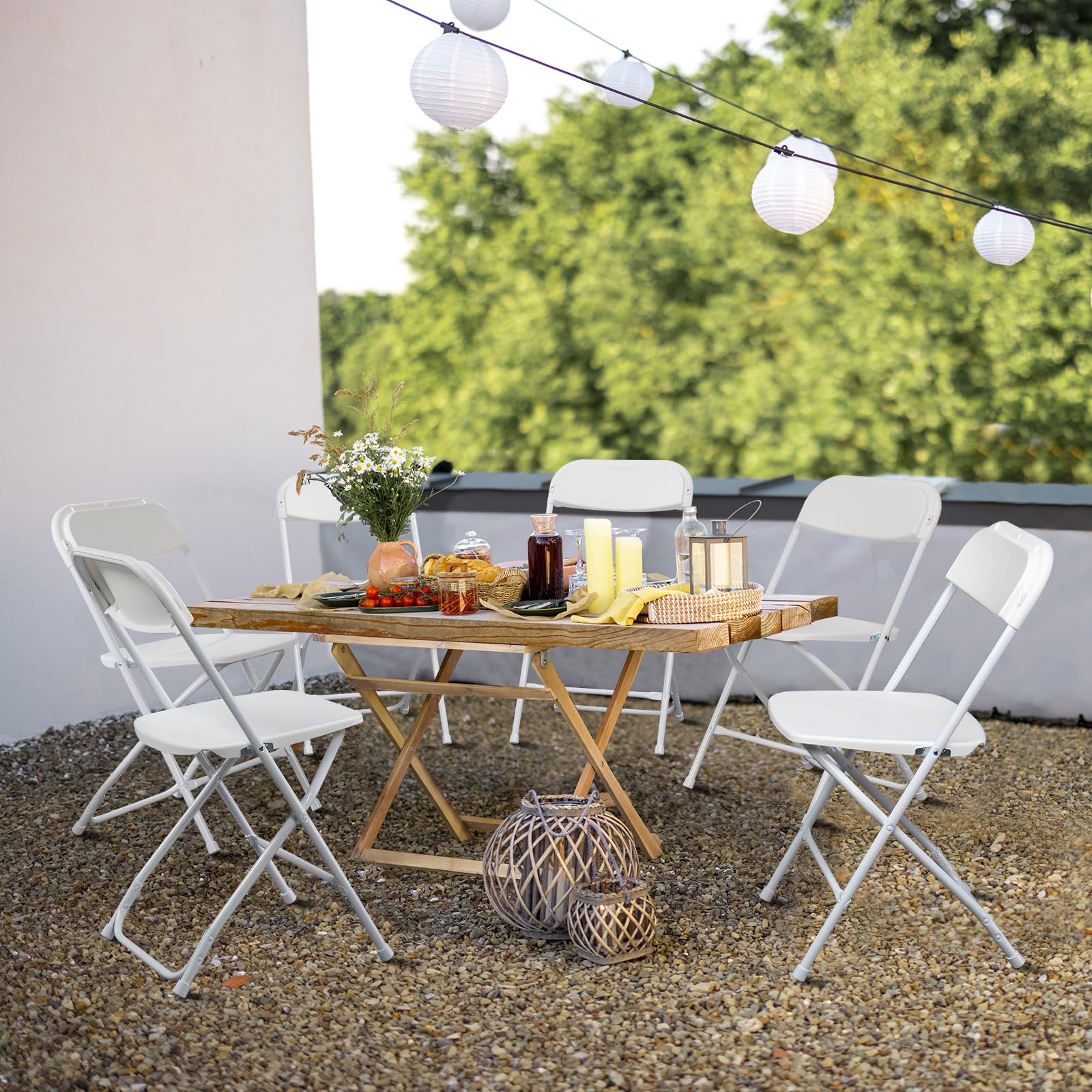 10 Pack White Plastic Folding Chairs - Heavy Duty 350lbs Capacity Stackable Commercial Chairs with Steel Frame | Portable Party Seating for Wedding, Office, Home, Indoor & Outdoor Events | Perfect for Banquets, Picnics, and Backyard Gatherings
