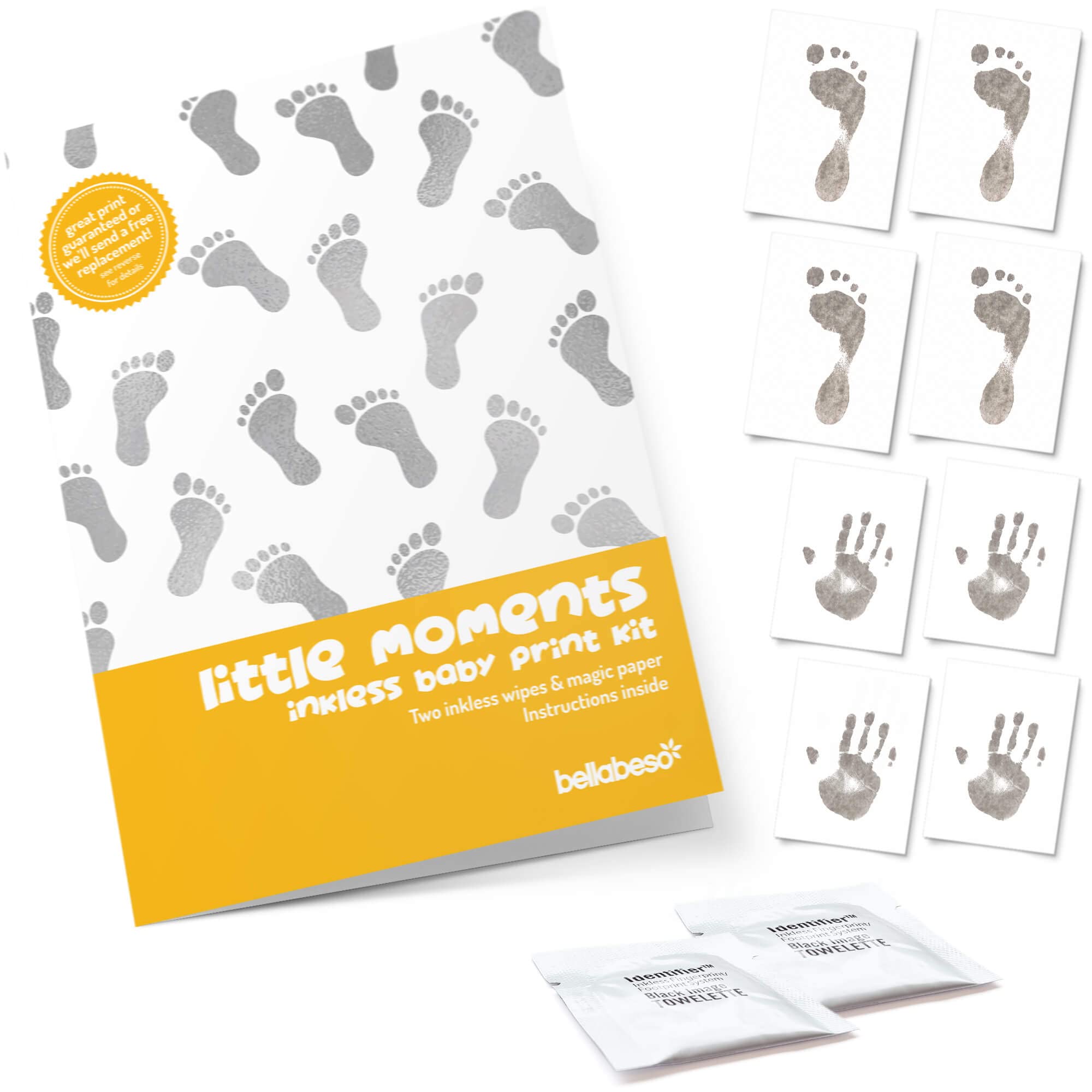 Baby Footprint Kit & Handprint Kit Twin Pack - Inkless Newborn Hand and Footprint Keepsake Gift Set with 8 Frame-Ready Sheets & 2 Wipes | Perfect for Baby Shower, First Birthday, and Family Memory Preservation