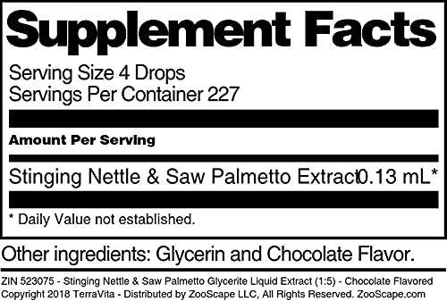 Organic Stinging Nettle & Saw Palmetto Glycerite Liquid Extract (1:5) - Chocolate Flavored Herbal Supplement - 1 oz Bottle - Supports Prostate & Urinary Health - Perfect for Tea, Smoothies & Wellness Routines