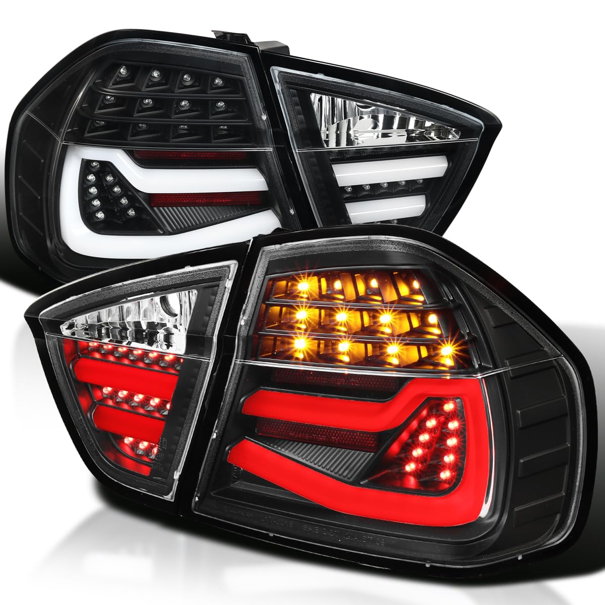 Spec-D Tuning Black LED Tube Tail Lights for 2005-2008 BMW E90 3-Series 4-Door Sedan - Left & Right Pair Assembly - Enhanced Night Visibility & Modern Style for Daily Driving & Car Shows