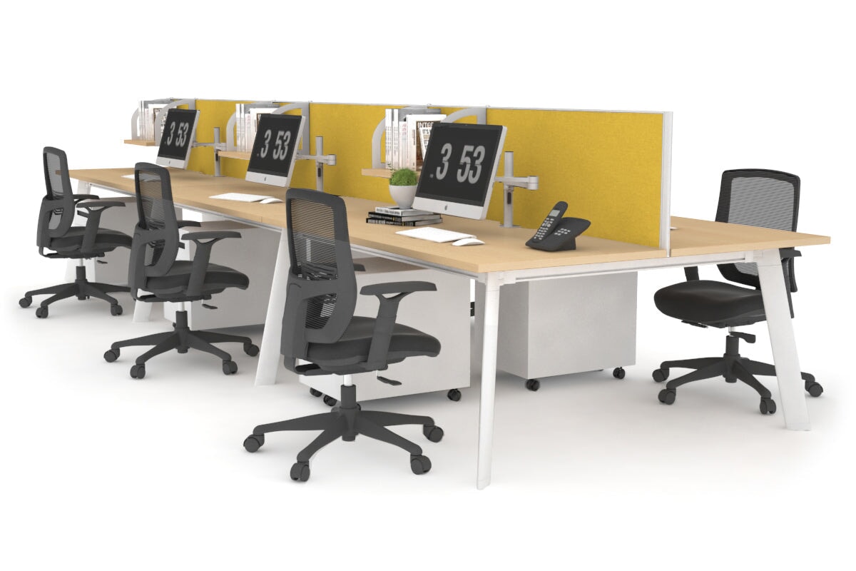 6-Person Workstation with White Frame - 1400L x 800W Office Desk with Cable Management | Perfect for Team Collaboration & Open Office Spaces