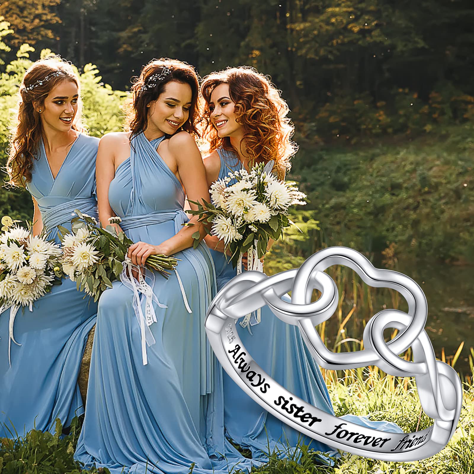 **925 Sterling Silver Infinity Heart Sister Love Knot Ring - Always My Sister Forever My Friend - Perfect Gift for Women, Sisters & Siblings (Size 5-9) - Ideal for Birthdays, Anniversaries & Sisterhood Celebrations**