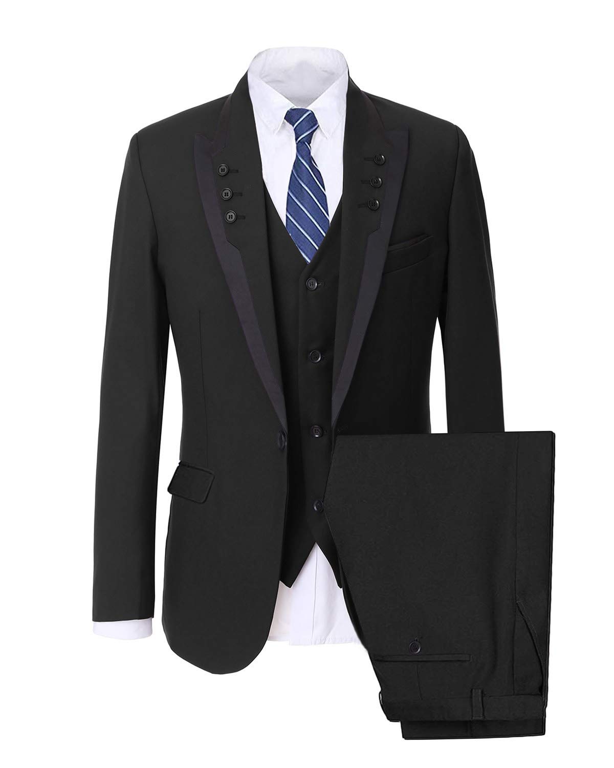 GATMSTZ Men's Slim Fit 3-Piece Business Suit Set - Blue One Button Blazer, Vest & Pants for Formal Occasions | Office Wear, Weddings, Job Interviews & Special Events