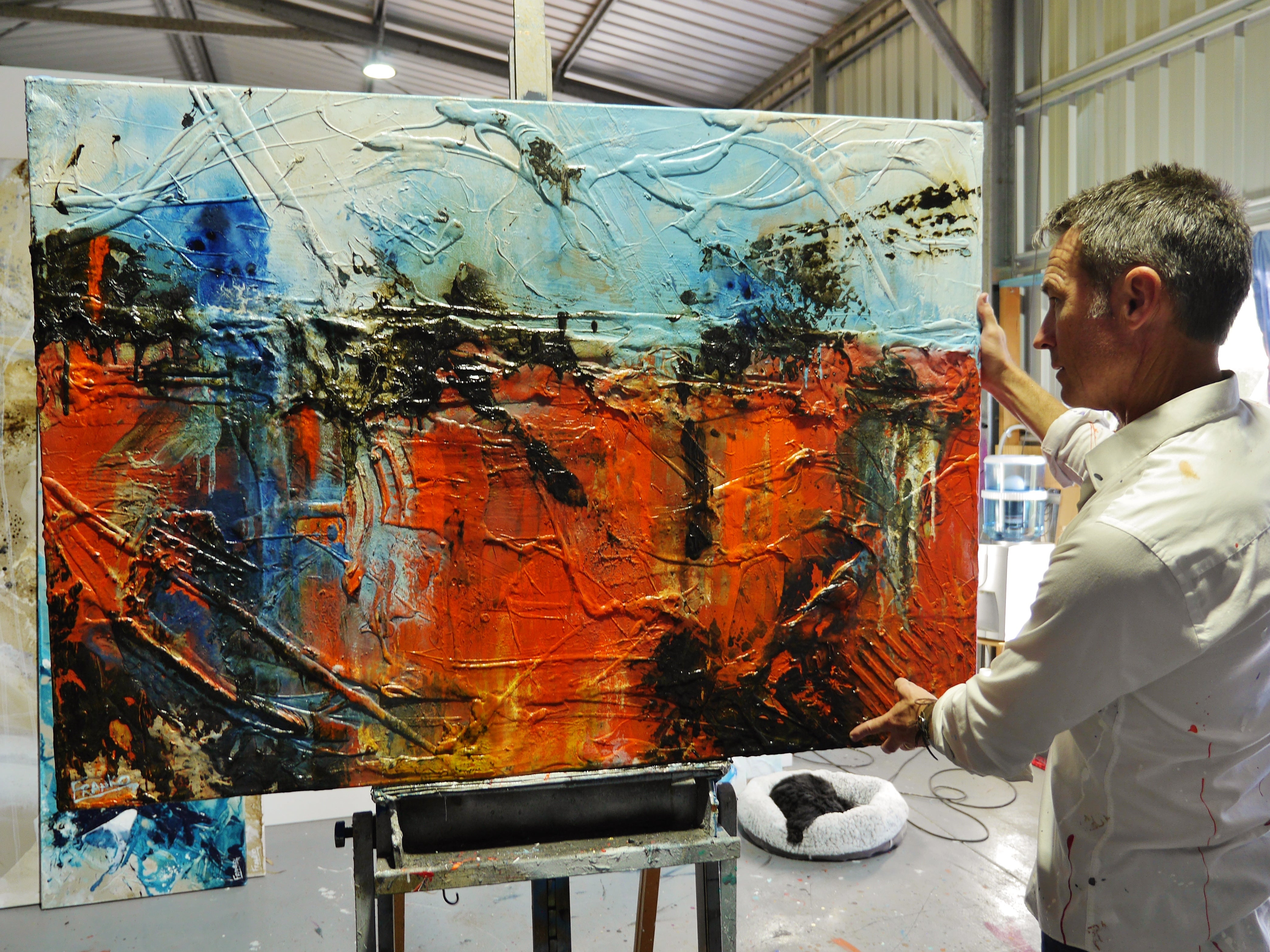 Orange Regatta 140cm x 100cm Textured Abstract Painting in Orange & Blue - Modern Wall Art for Living Room, Bedroom, or Office Decor