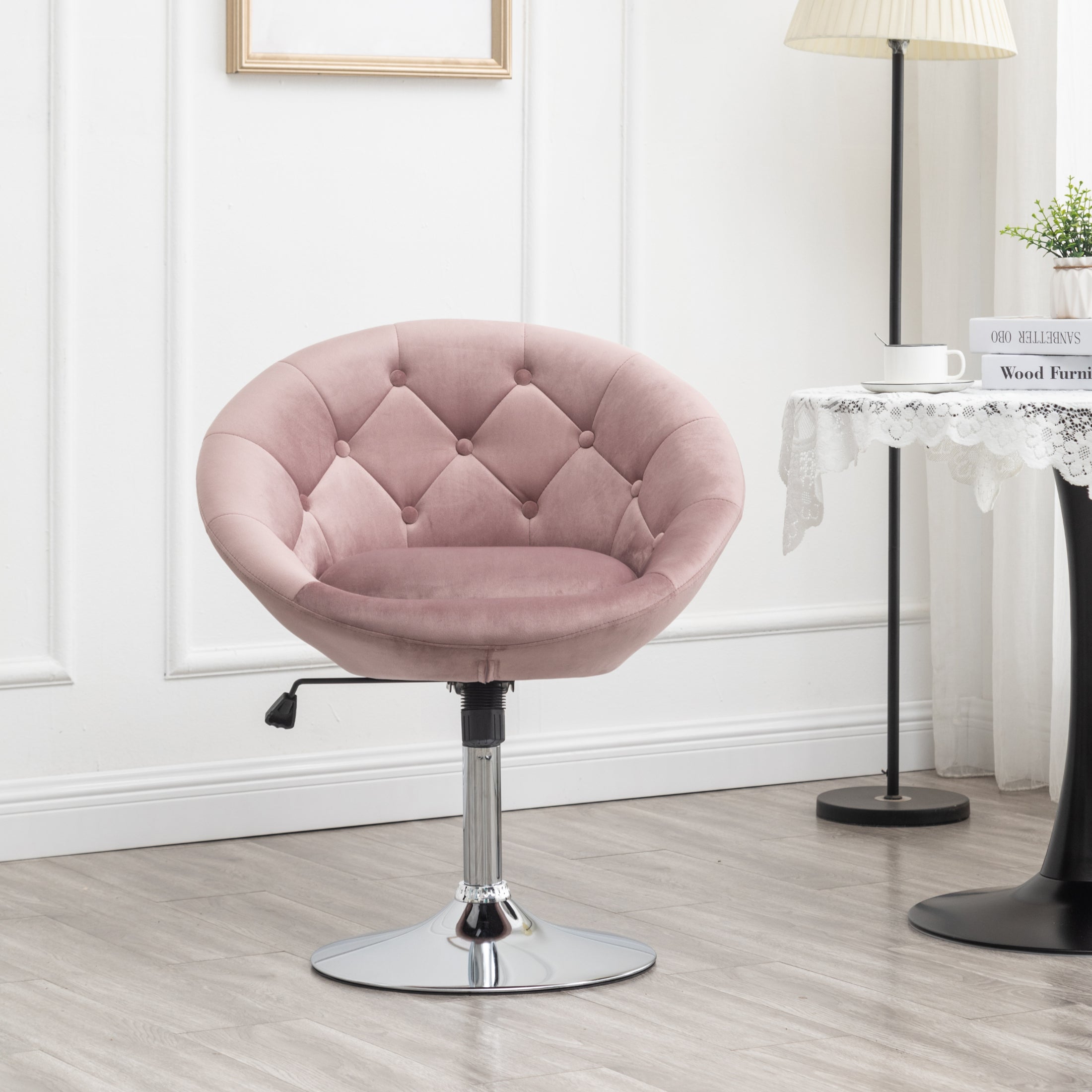 Roundhill Furniture Noas Velvet Upholstered Tufted Back Swivel Accent Chair - Modern Living Room Lounge Chair for Home Office, Bedroom & Reading Nook
