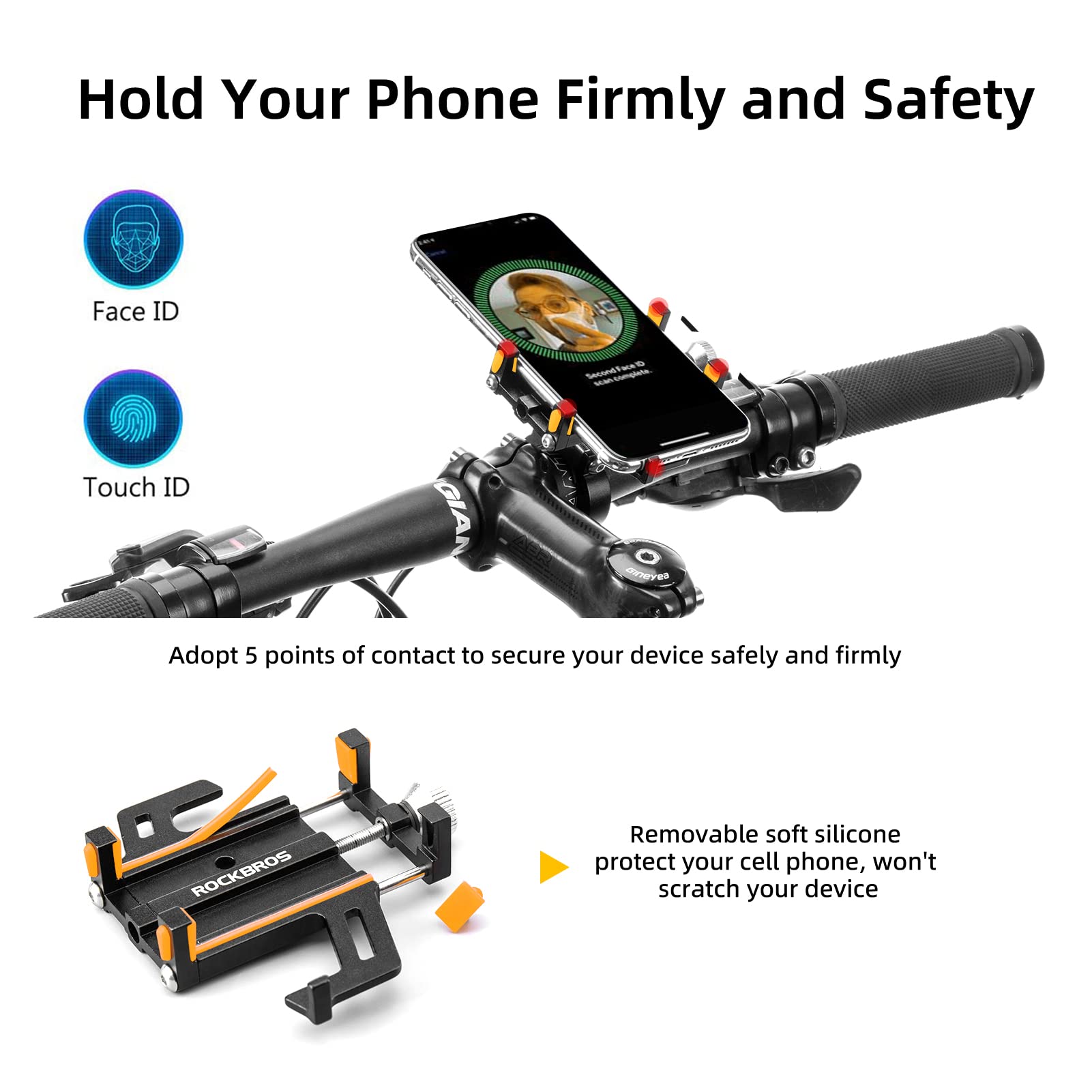 ROCKBROS 360° Rotatable Aluminum Bike Phone Mount - Universal Handlebar Holder for iPhone, Samsung & Smartphones - Perfect for Cycling, Motorcycling & E-Bike Rides