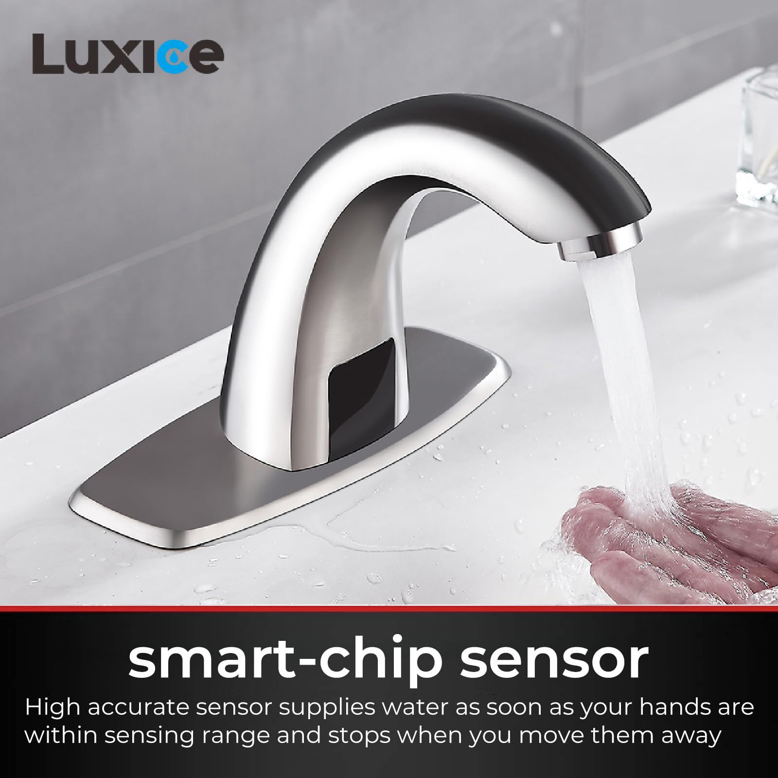 Automatic Touchless Bathroom Sink Faucet with Motion Sensor - Battery Operated Brushed Nickel Faucet for Home, Commercial & Public Restrooms - Hygienic Hands-Free Water Saving Solution