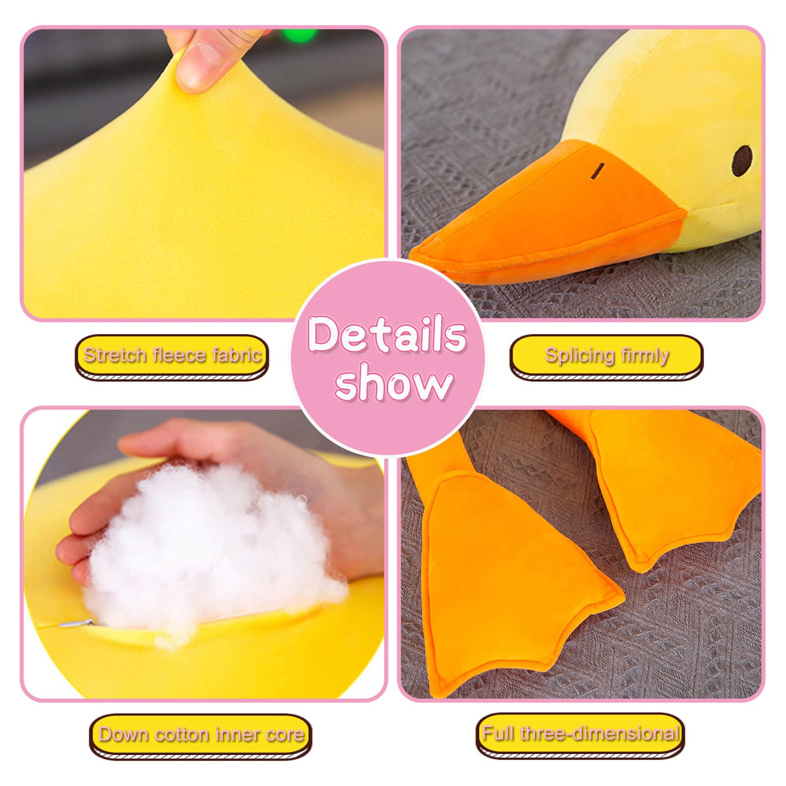 Cute Goose Plush Toy - Soft Hugging Duck Stuffed Animal Pillow for Kids & Friends (White Round Eyes, 43.3