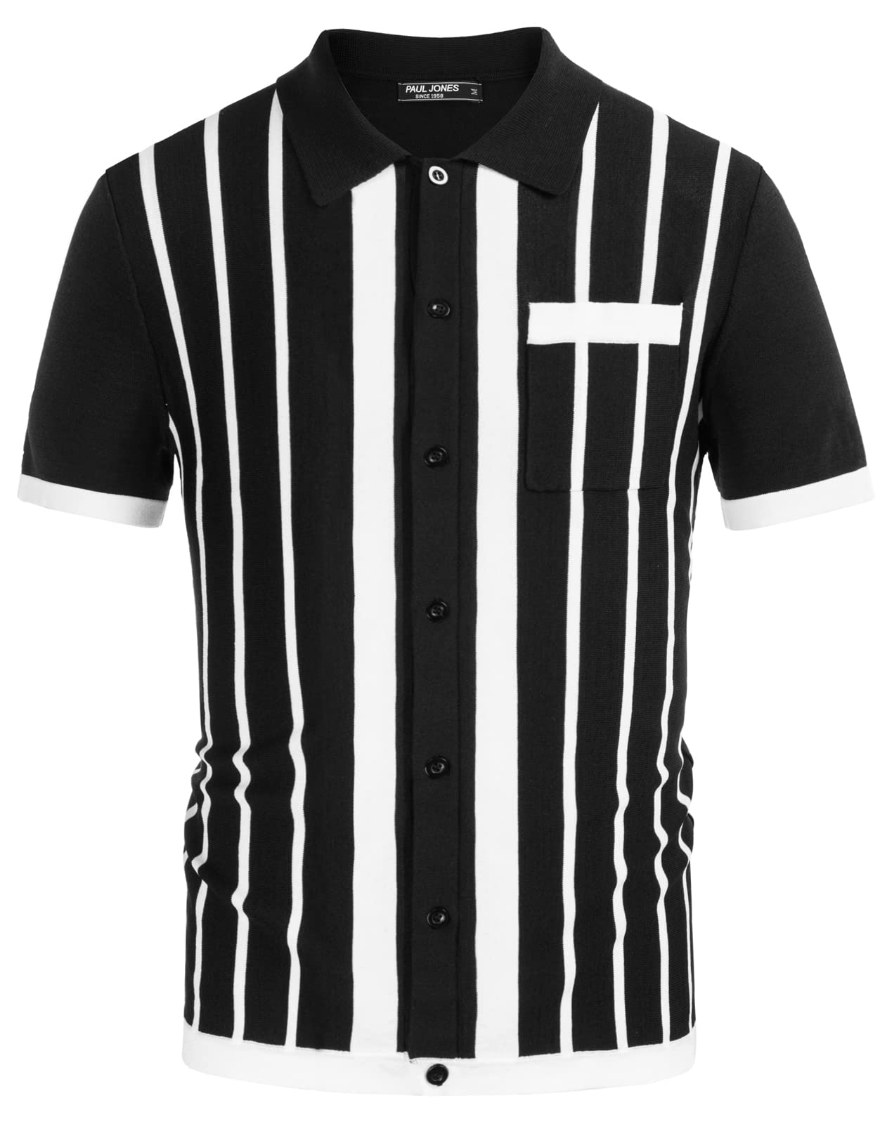 PJ PAUL JONES Men's Vintage Striped Polo Shirts - Button Down Knitted Golf Shirts for Casual Wear & Sports Activities