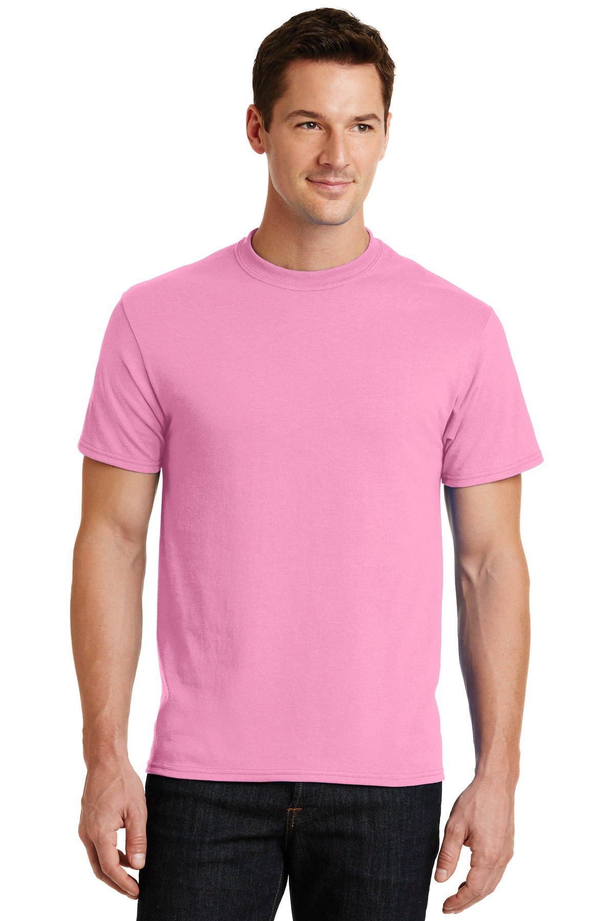 PORT AND COMPANY PC55 50/50 Cotton Polyester Blend T-Shirt - Comfortable Unisex Tee for Men & Women - Candy Pink, Large - Perfect for Casual Wear, Work Uniforms & Screen Printing