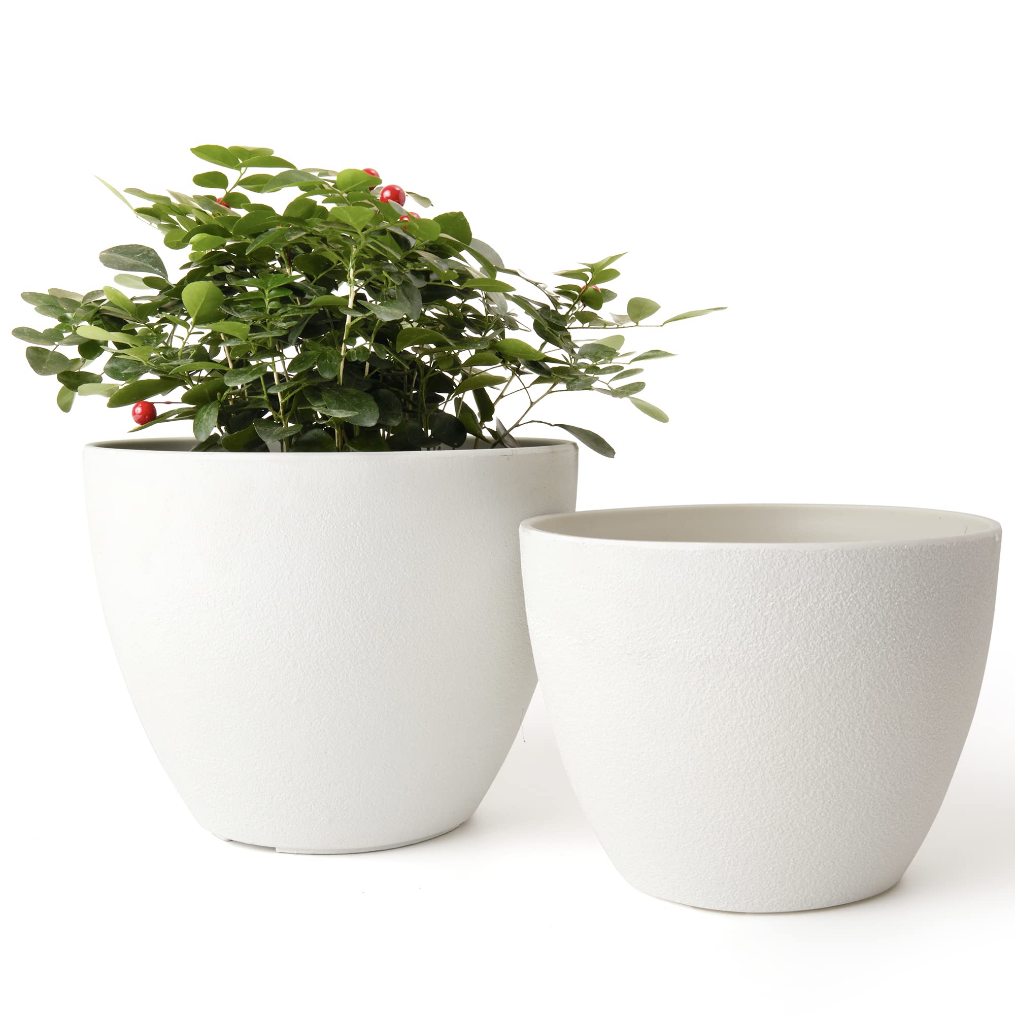 LA JOLIE MUSE Flower Pots - Set of 2 Matte White Garden Planters (8.6