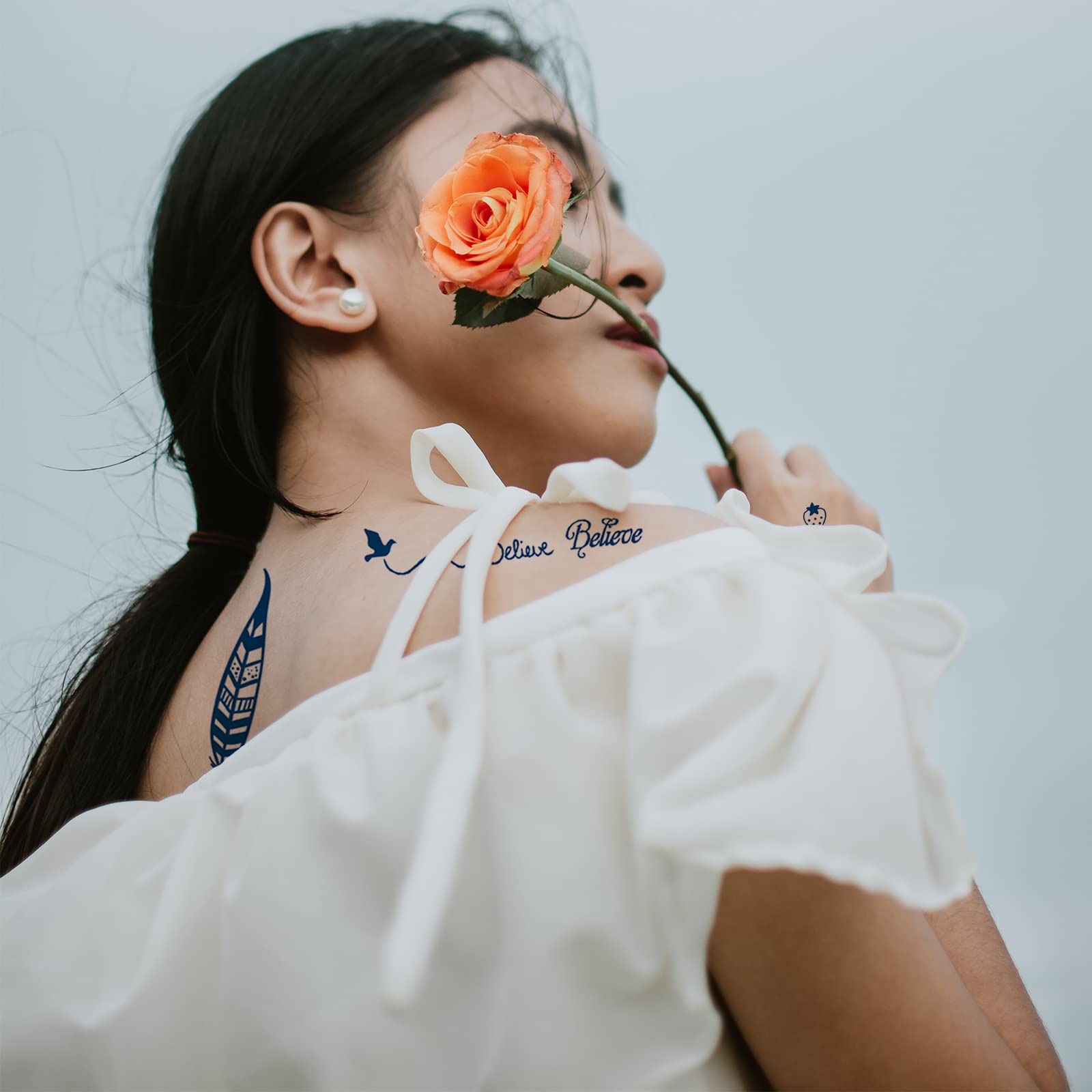 Realistic Semi Permanent Tattoos - 8 Sheets Waterproof Fake Tattoo Stickers Lasts 1-2 Weeks | Plant-Based Ink for Women & Men | Perfect for Halloween, Parties & Christmas Gifts
