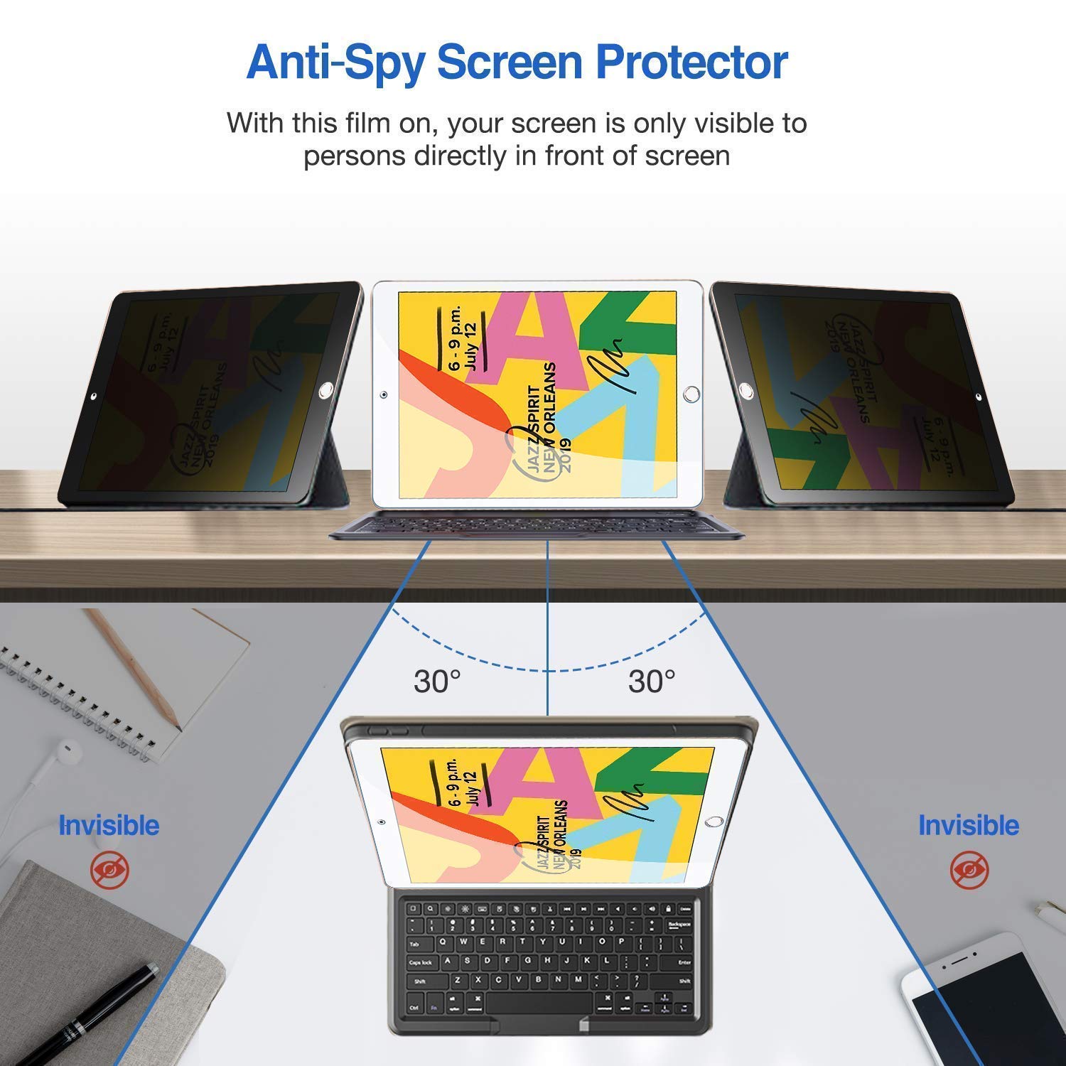 ProCase Privacy Screen Protector & Blue Kids Friendly Cover for iPad 10.2
