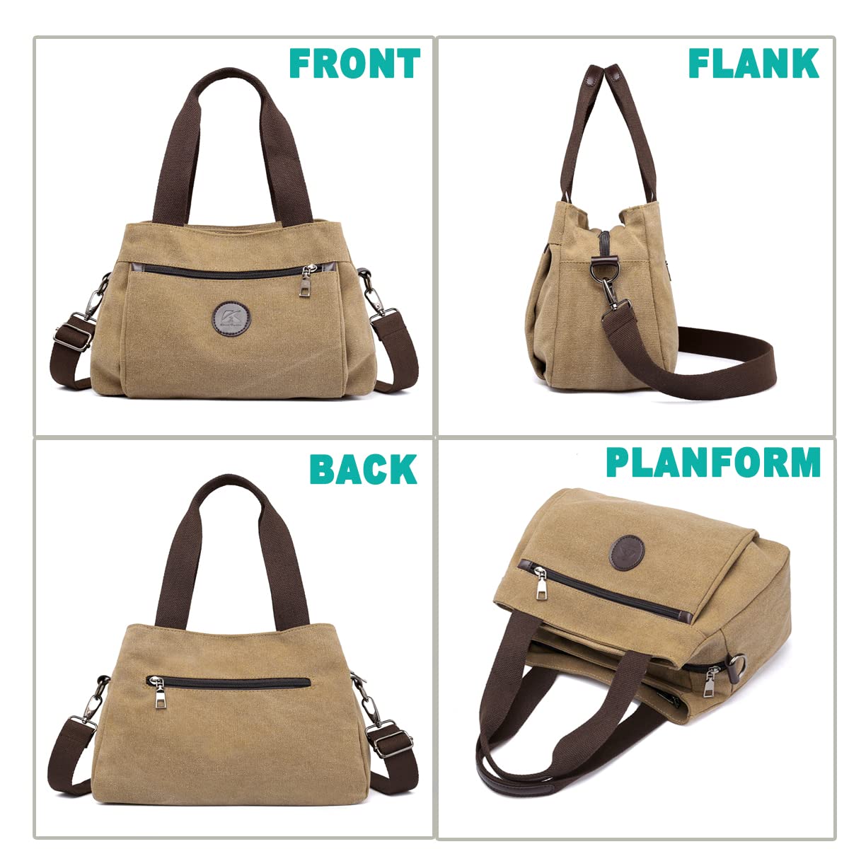 DOURR Women's Canvas Hobo Handbag - Multi Compartment Crossbody Tote Purse with Adjustable Strap, Medium Satchel Bag for Work, Travel & Daily Use